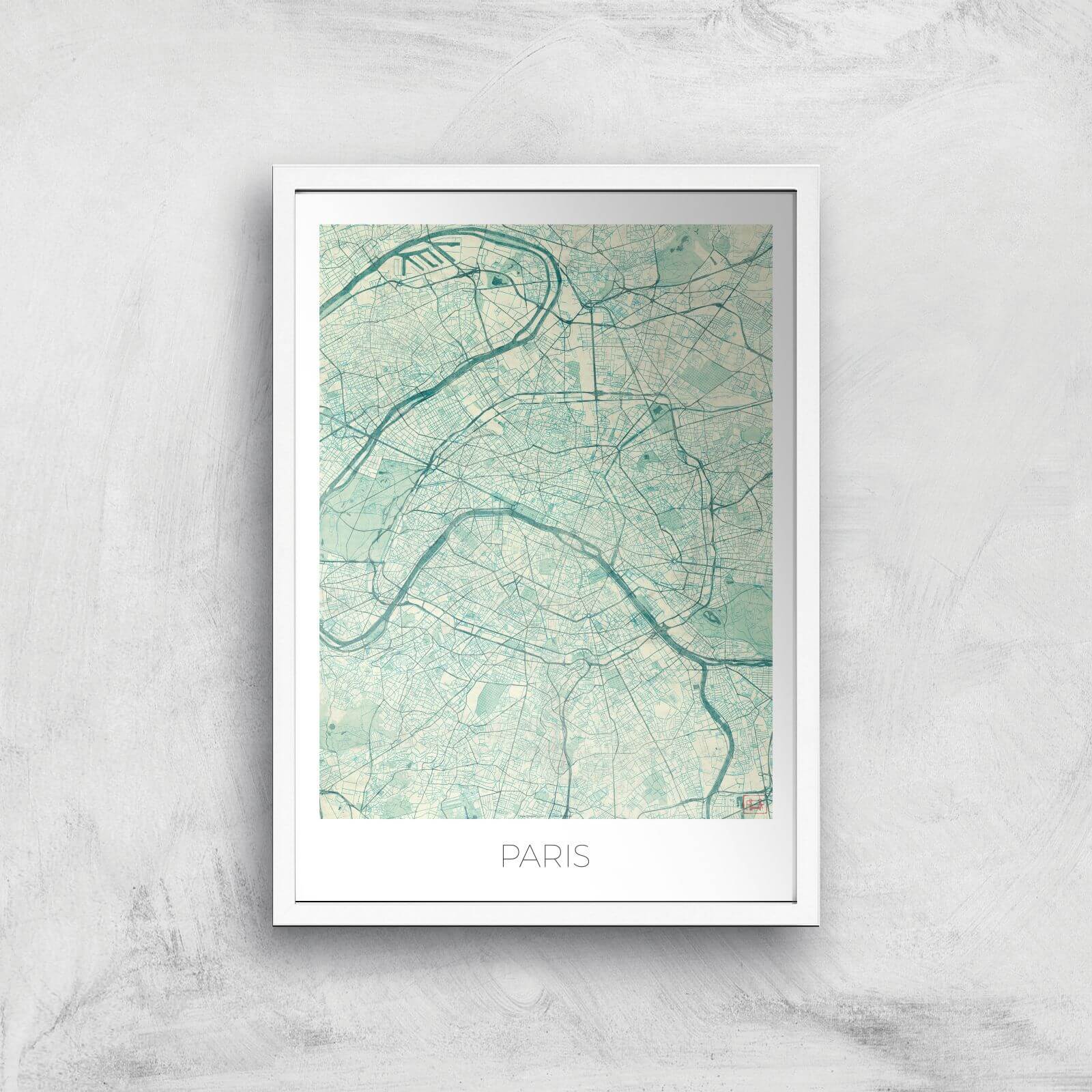 City Art Coloured Paris Map Art Print - A2 - White Frame