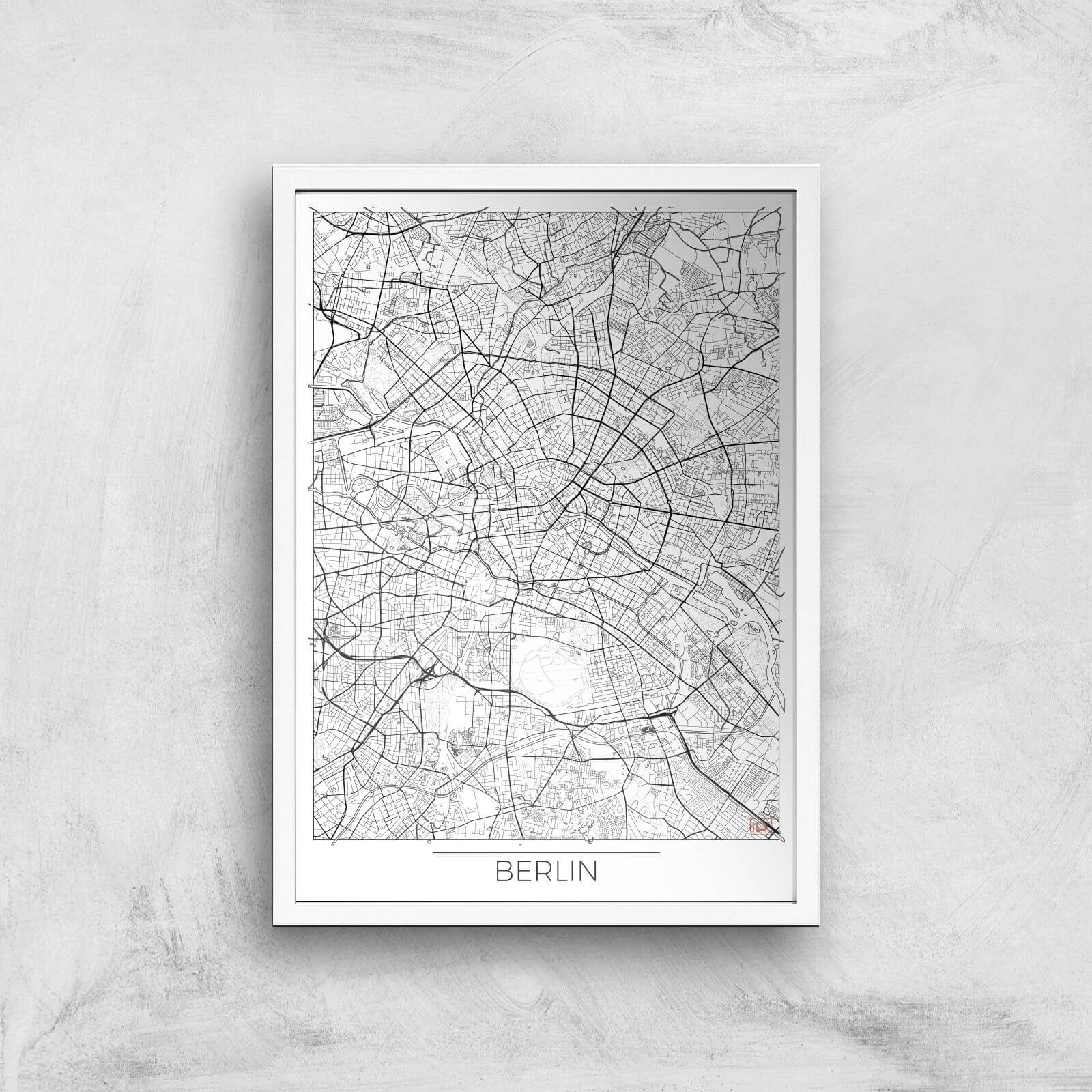 City Art Black and White Outlined Berlin Map Art Print - A2 - White Frame
