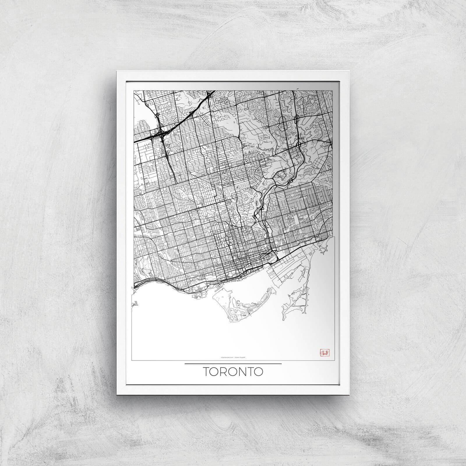 City Art Black and White Outlined Toronto Map Art Print - A2 - White Frame