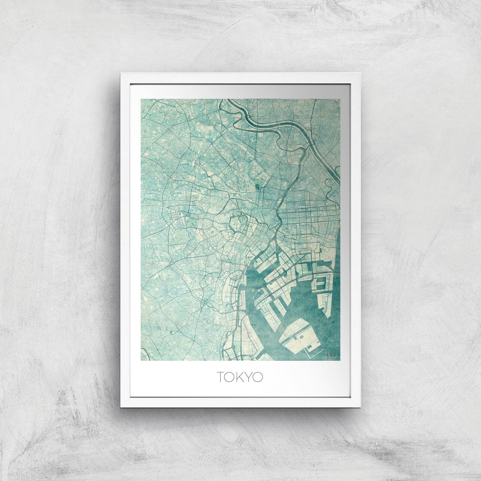 City Art Coloured Tokyo Map Art Print - A2 - White Frame
