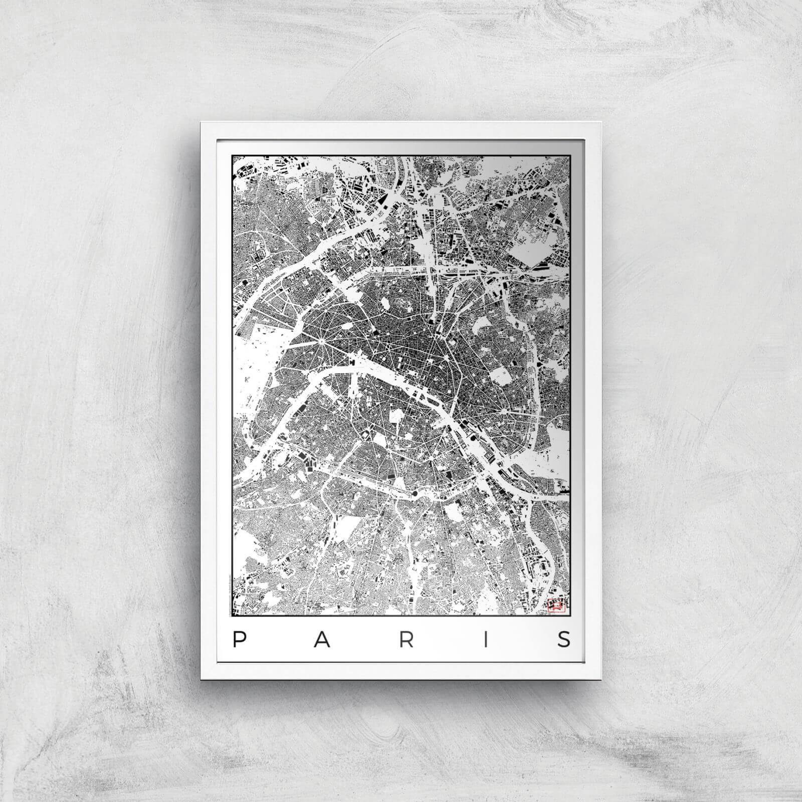 City Art Black and White Paris Map Art Print - A2 - White Frame