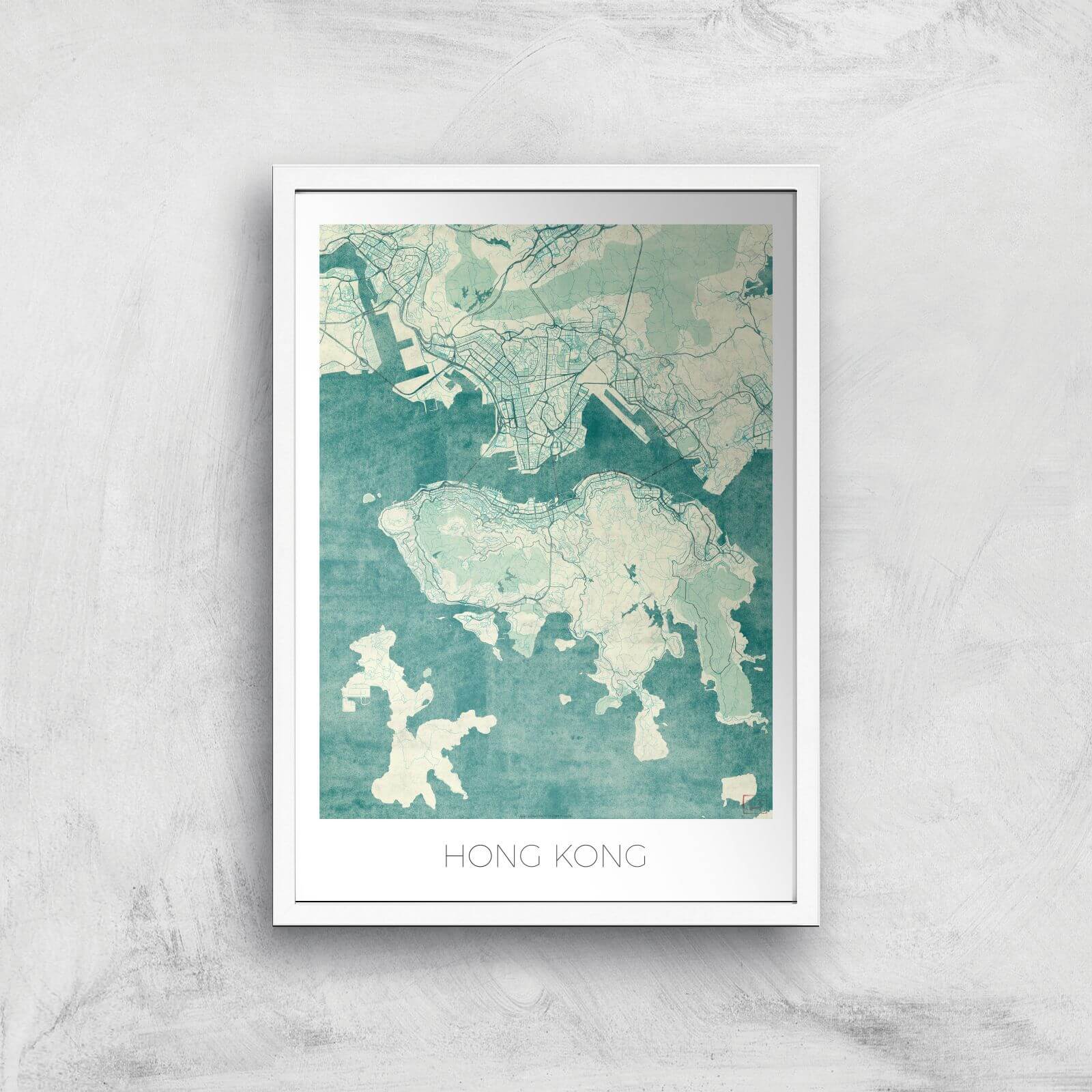 City Art Coloured Hong Kong Map Art Print - A2 - White Frame