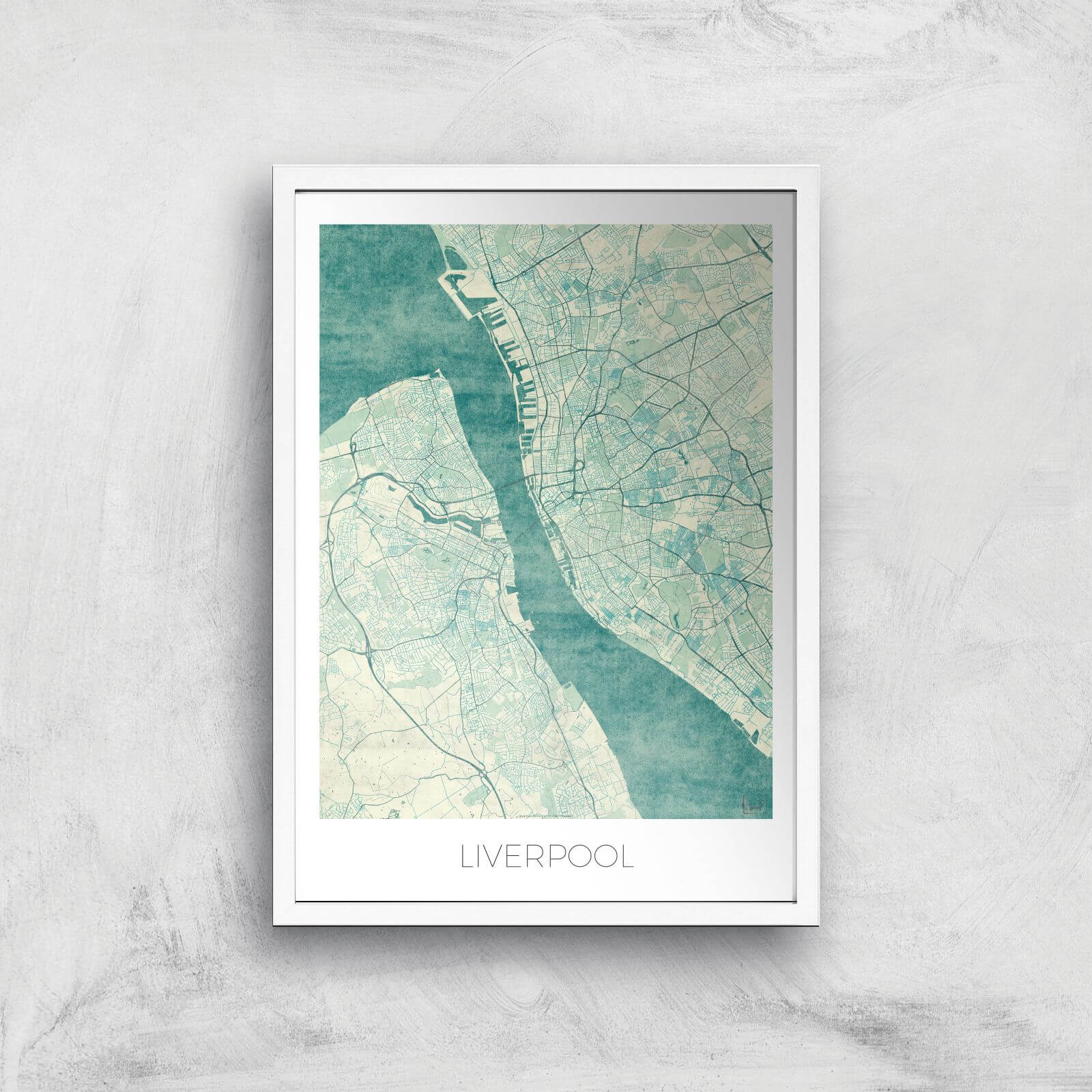 City Art Coloured Liverpool Map Art Print - A2 - White Frame