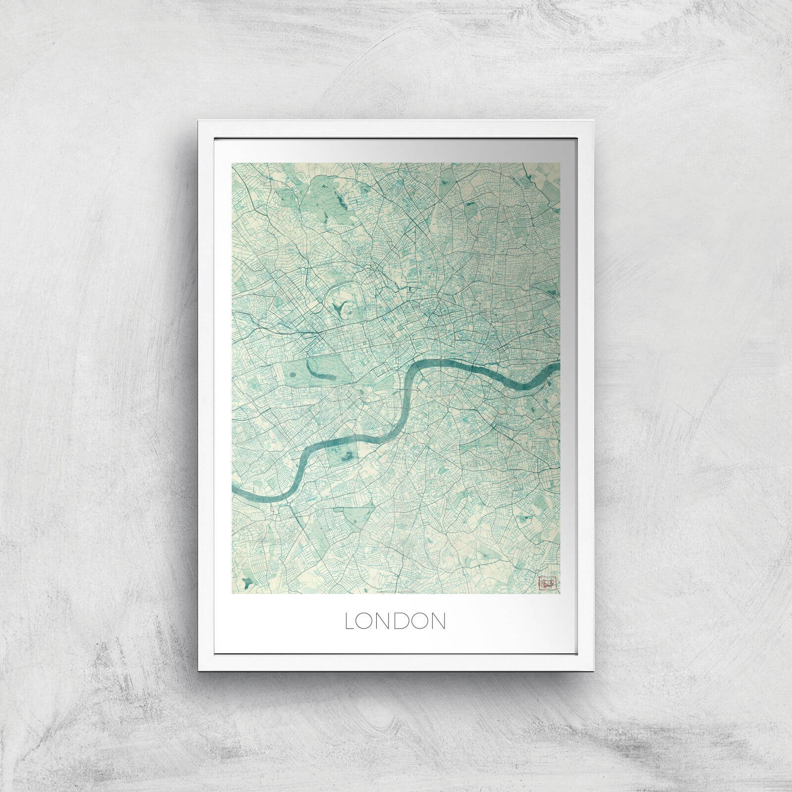 City Art Coloured London Map Art Print - A2 - White Frame