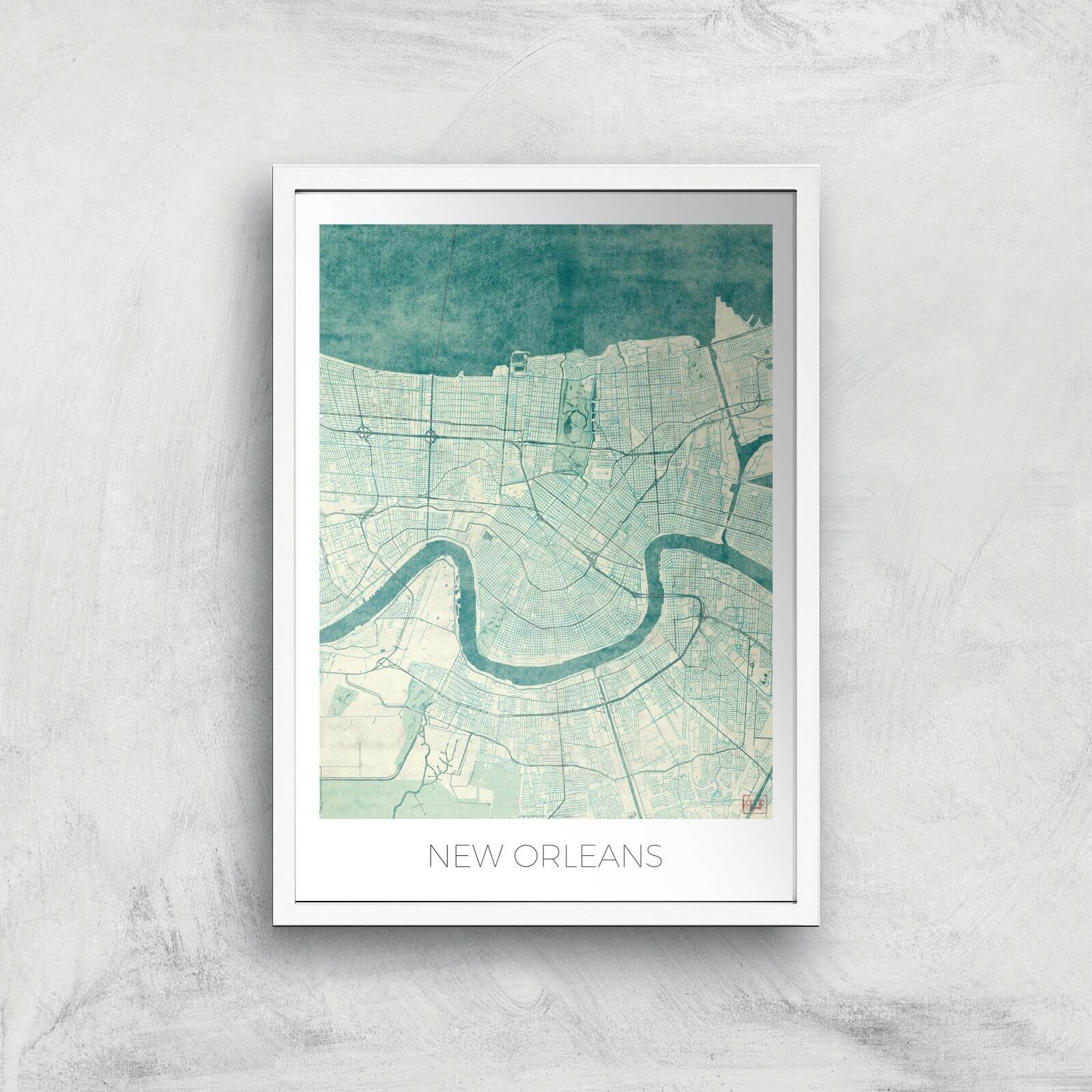 City Art Coloured New Orleans Map Art Print - A2 - White Frame