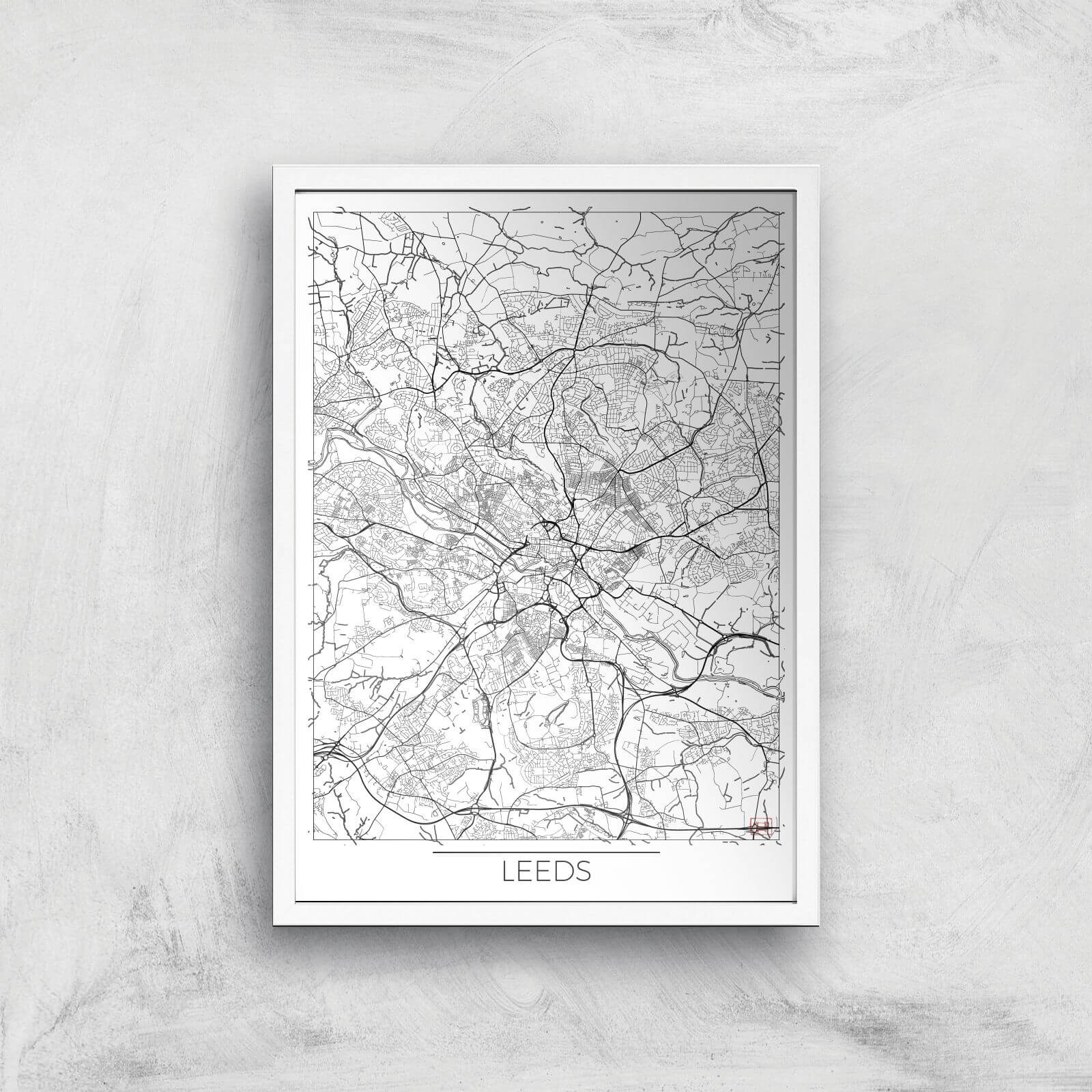 City Art Black and White Outlined Leeds Map Art Print - A2 - White Frame