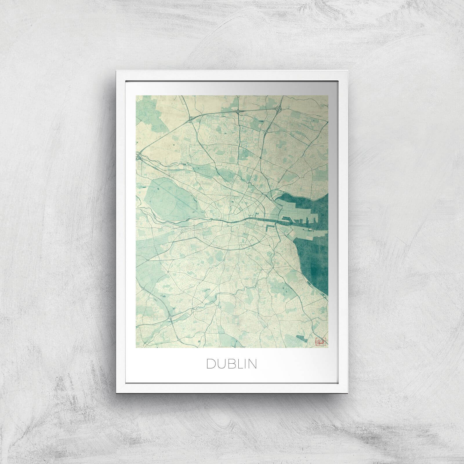 City Art Coloured Dublin Map Art Print - A2 - White Frame
