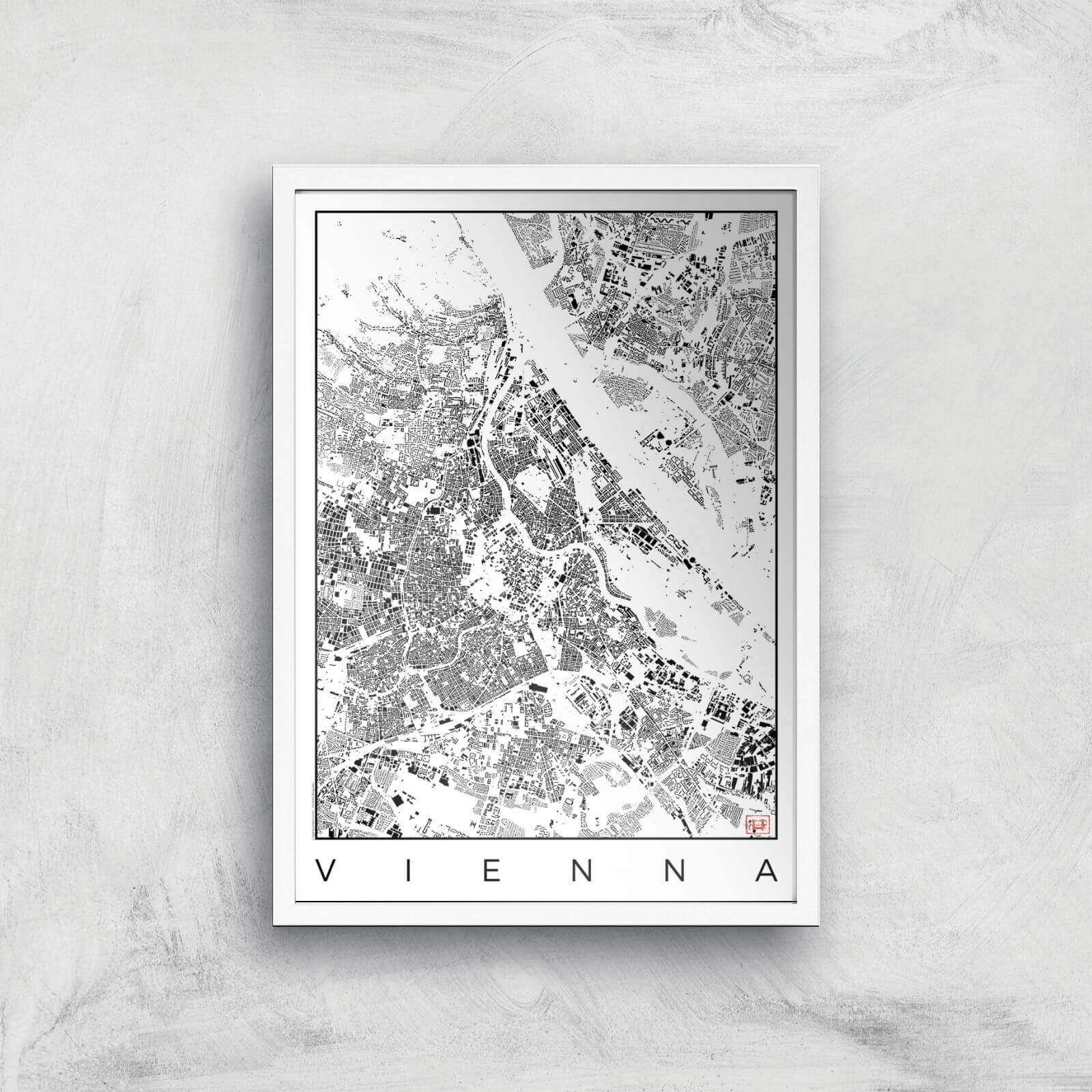 City Art Black and White Vienna Map Art Print - A2 - White Frame