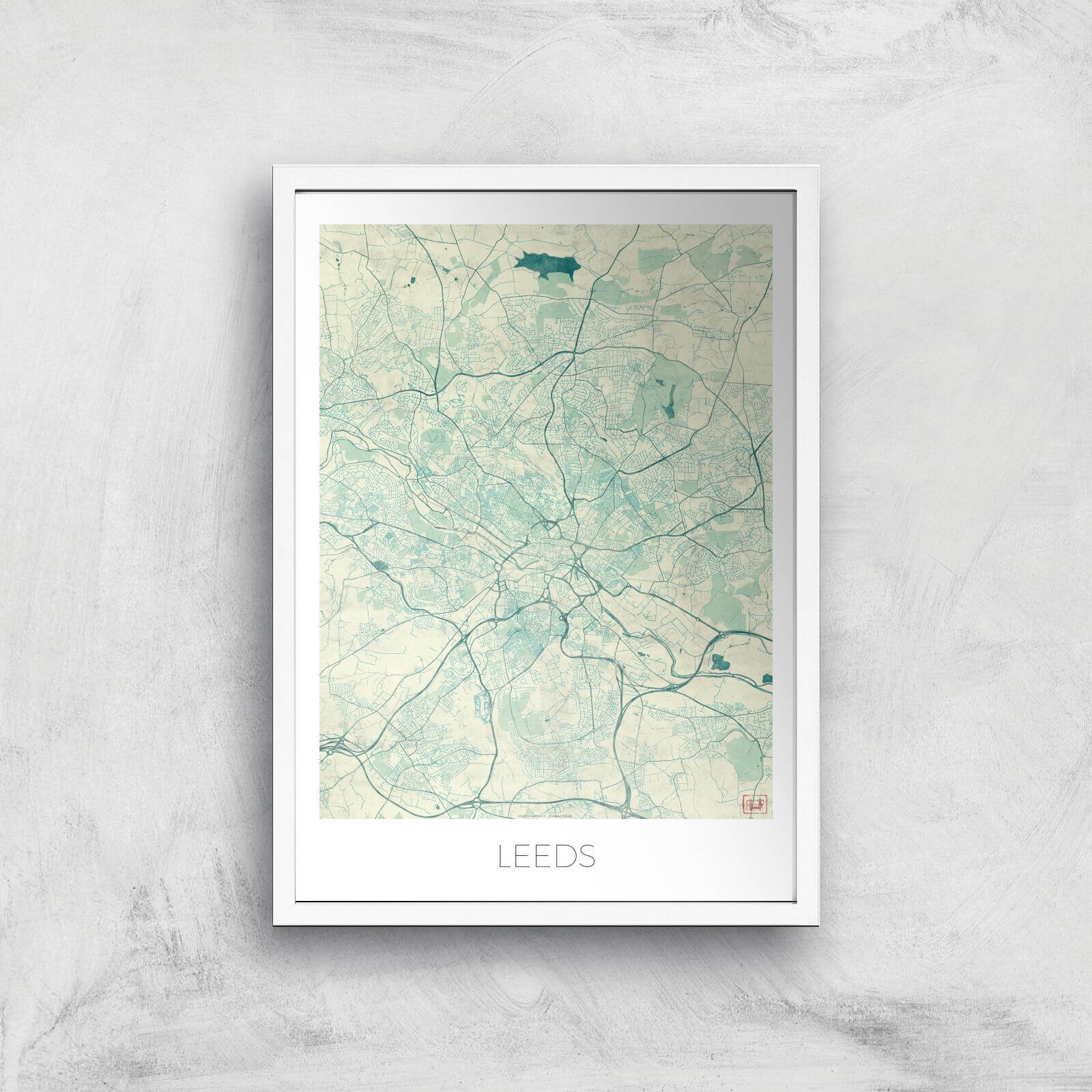 City Art Coloured Leeds Map Art Print - A2 - White Frame