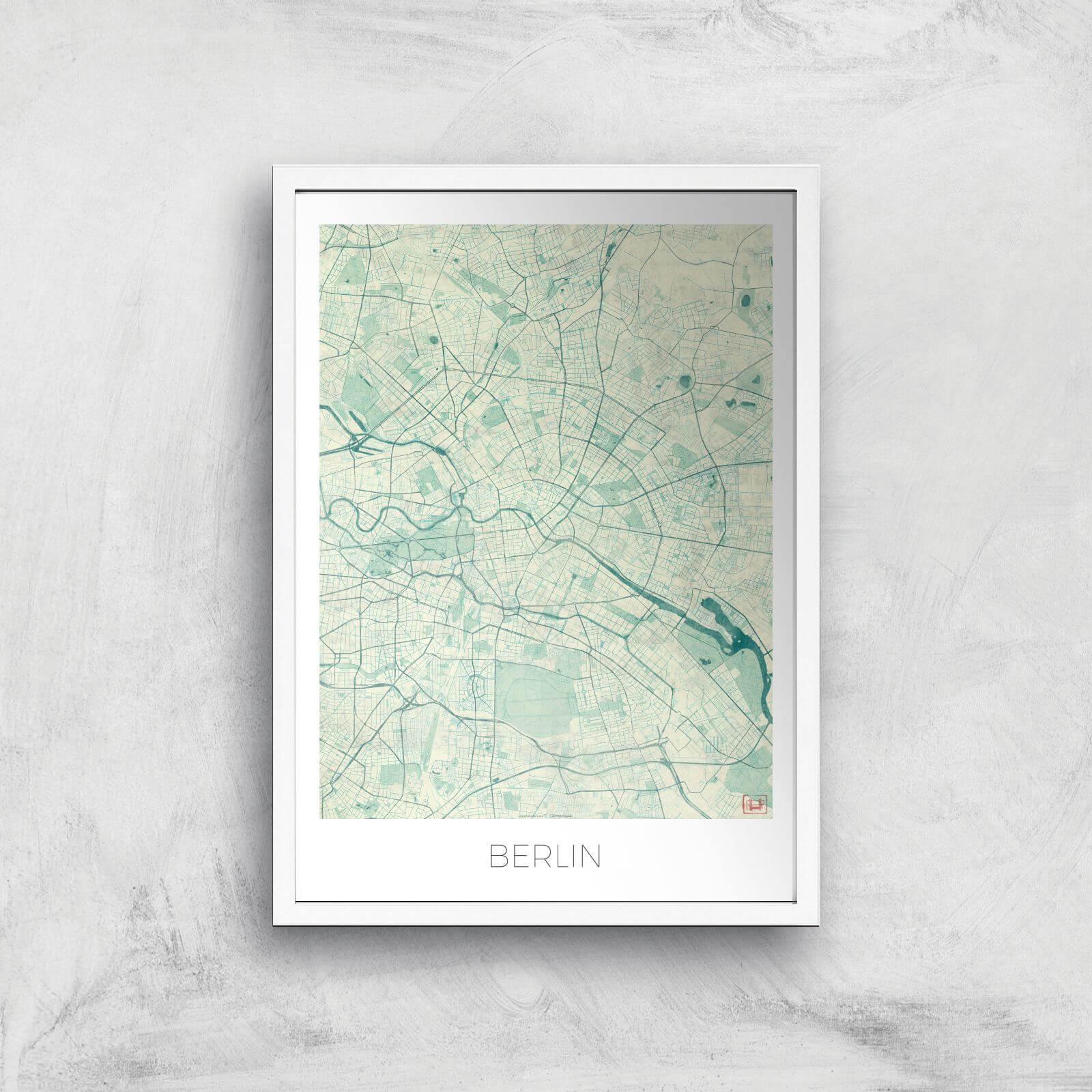 City Art Coloured Berlin Map Art Print - A2 - White Frame