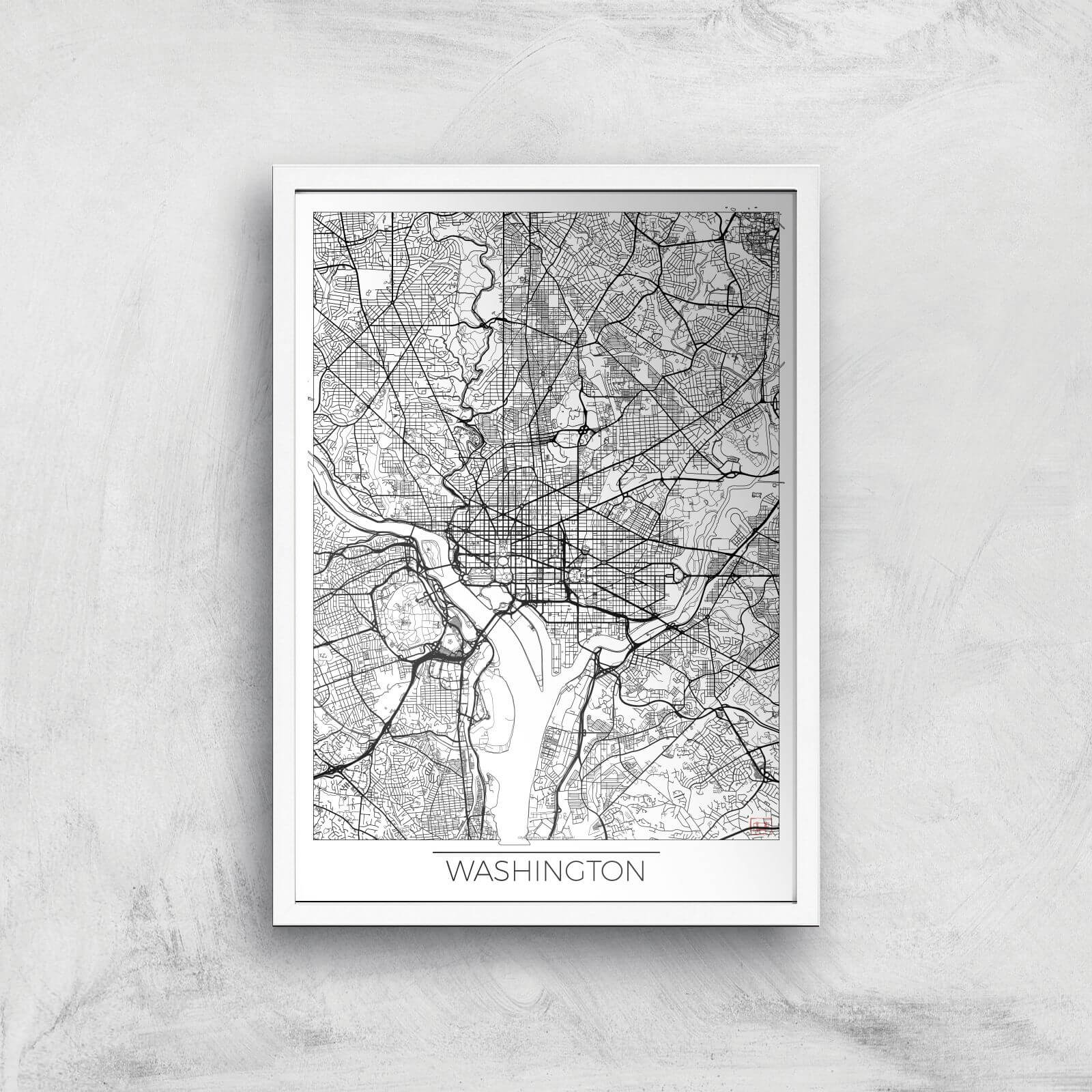 City Art Black and White Outlined Washington Map Art Print - A2 - White Frame