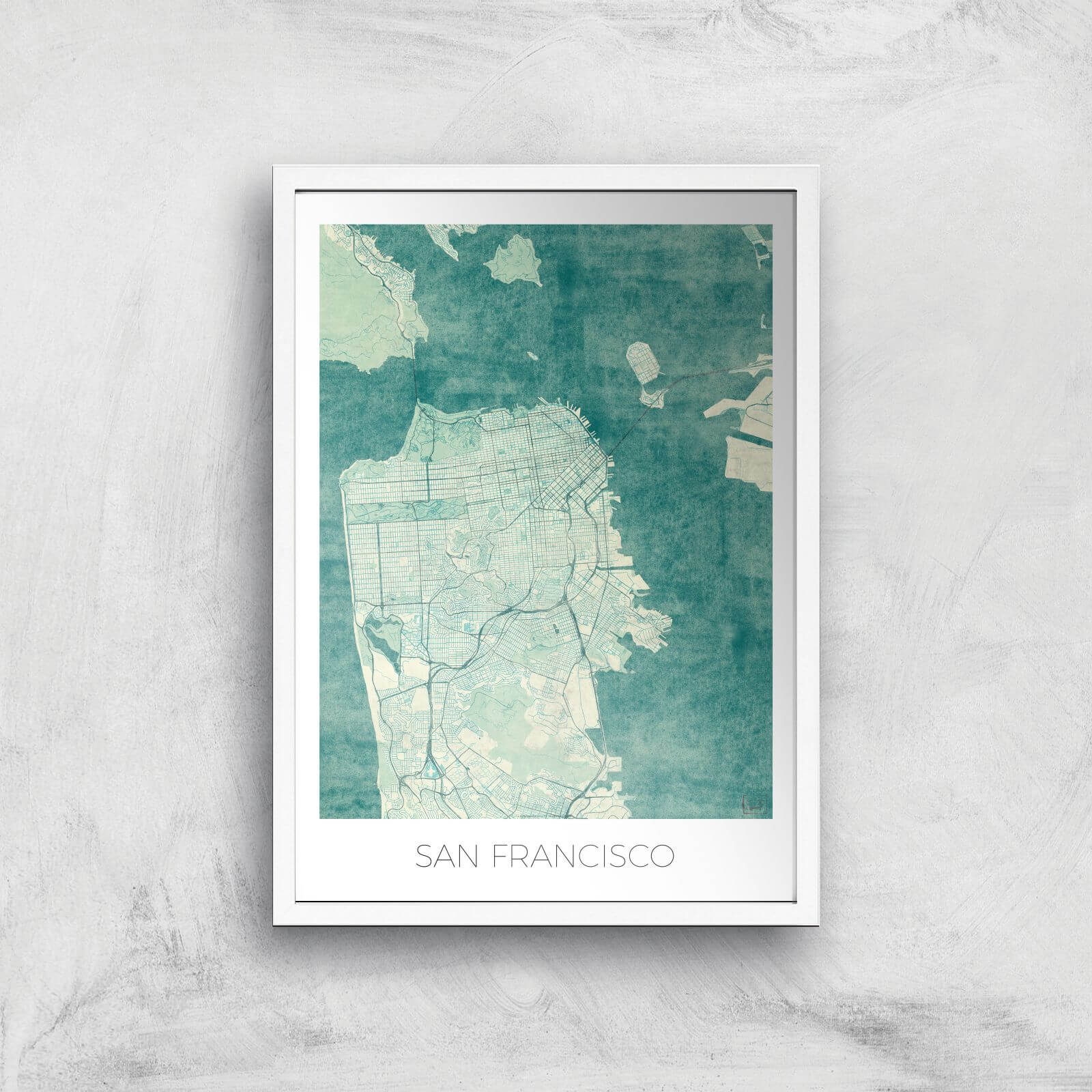 City Art Coloured San Francisco Map Art Print - A2 - White Frame