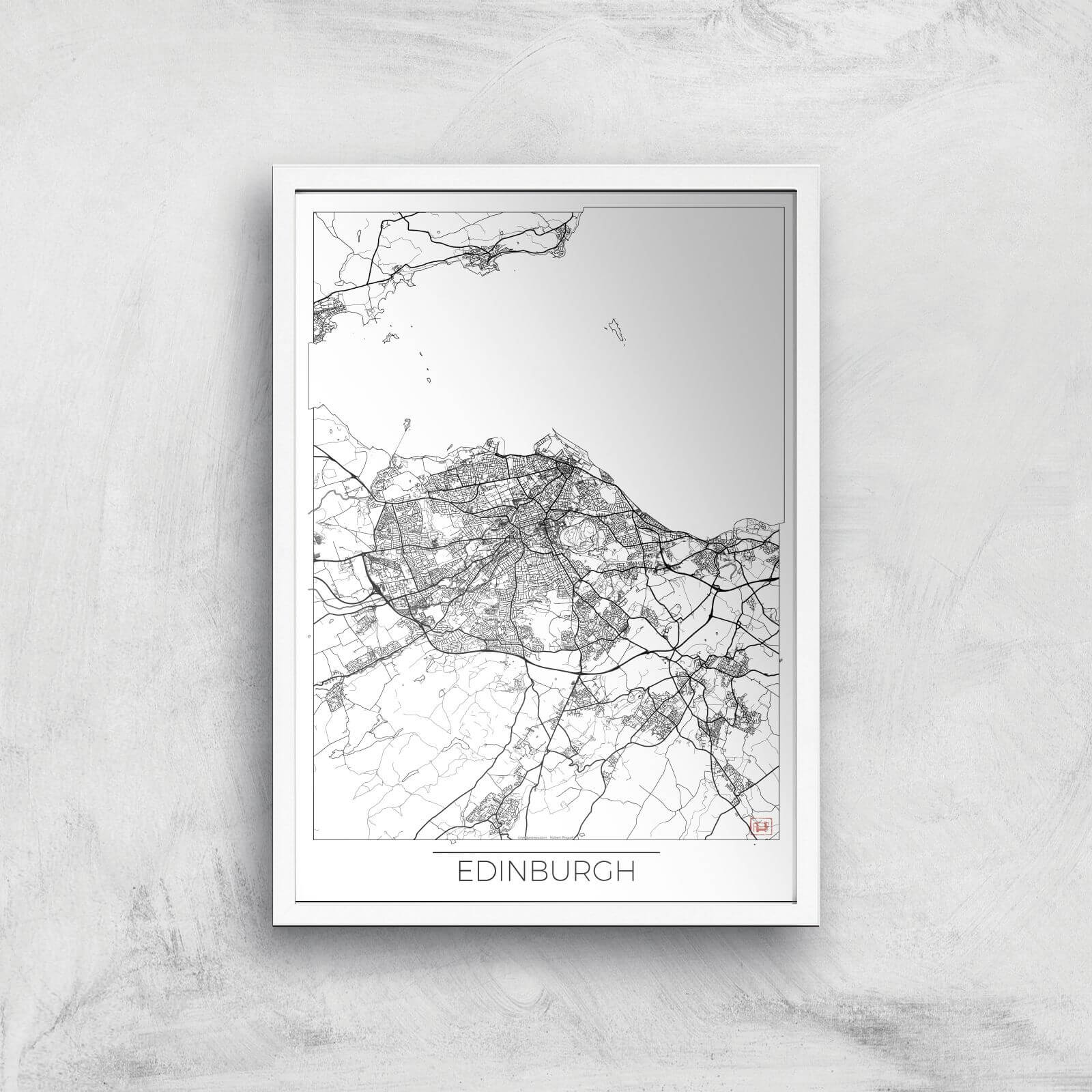 City Art Black and White Outlined Edinburgh Map Art Print - A2 - White Frame