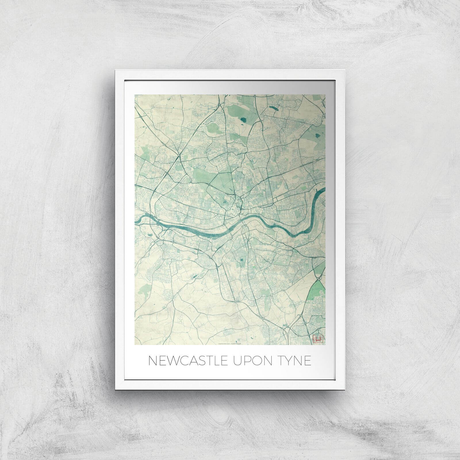 City Art Coloured Newcastle Map Art Print - A2 - White Frame