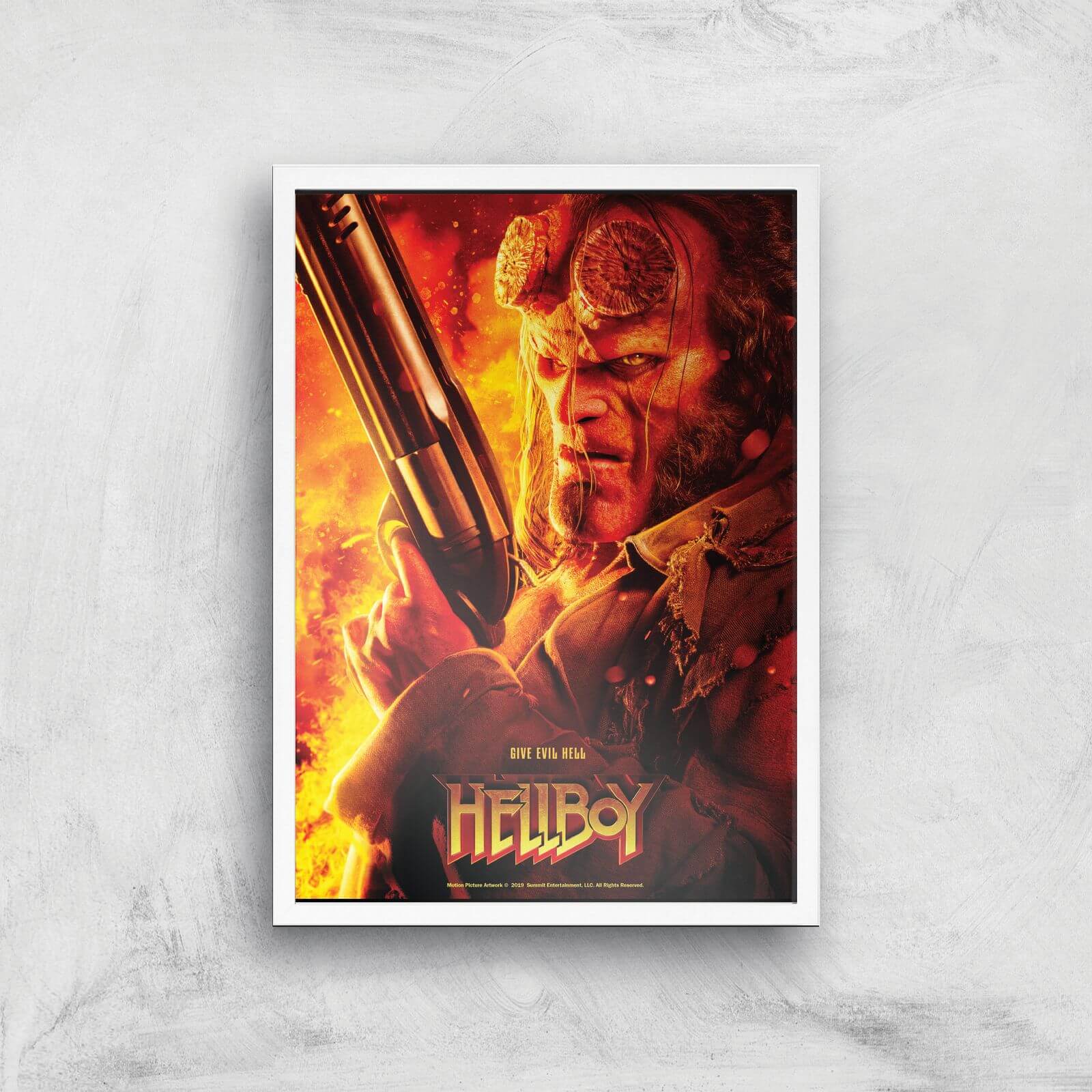 Hellboy Give Evil Hell Art Print - A2 - White Frame