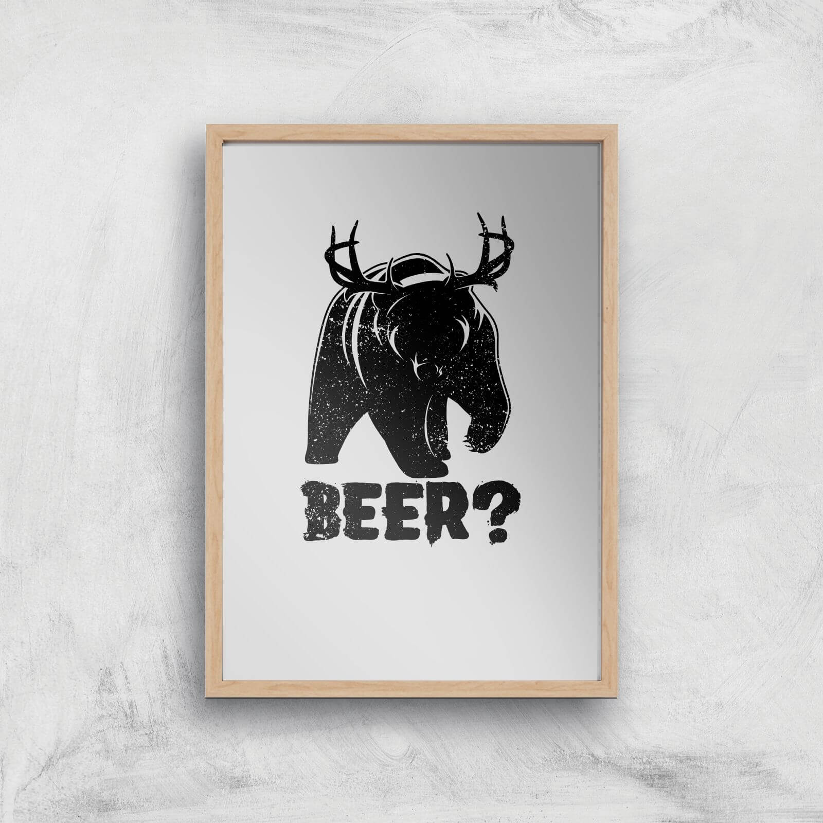 Beer Bear Deer Art Print - A2 - Wood Frame