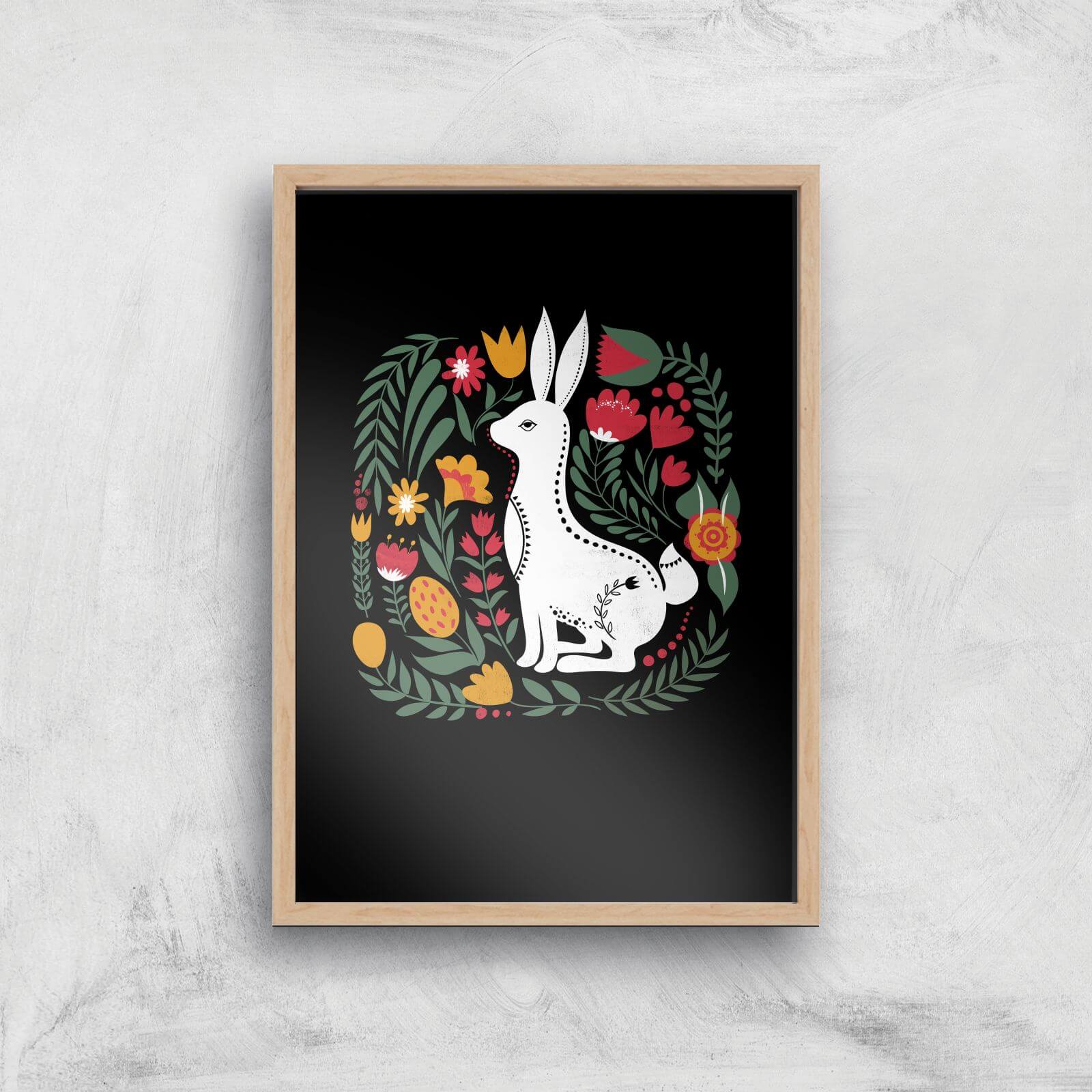 Scandi Rabbit Pattern Art Print - A2 - Wood Frame