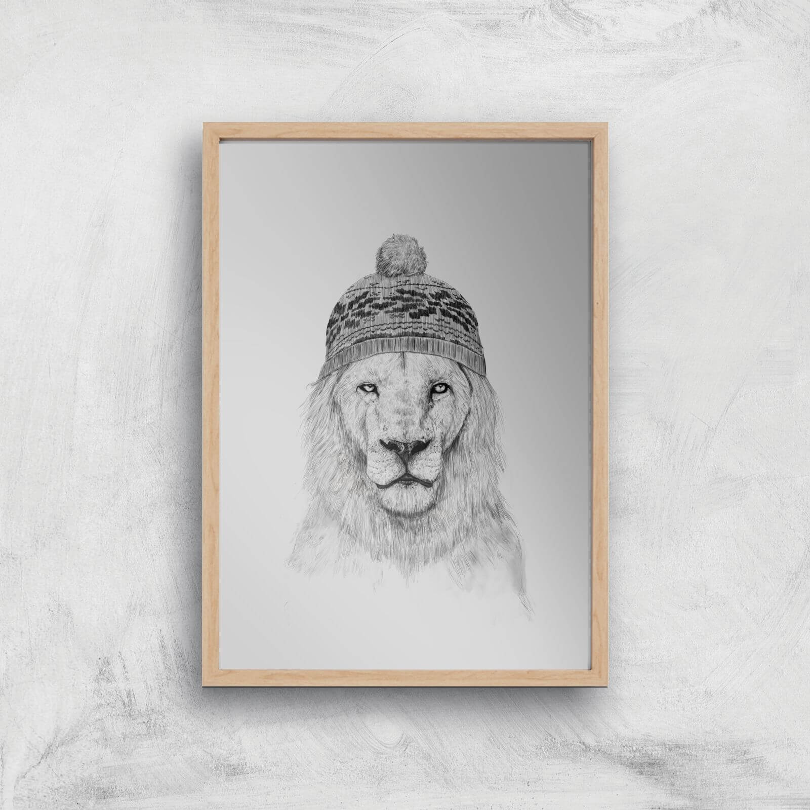 Lion With Hat Art Print - A2 - Wood Frame