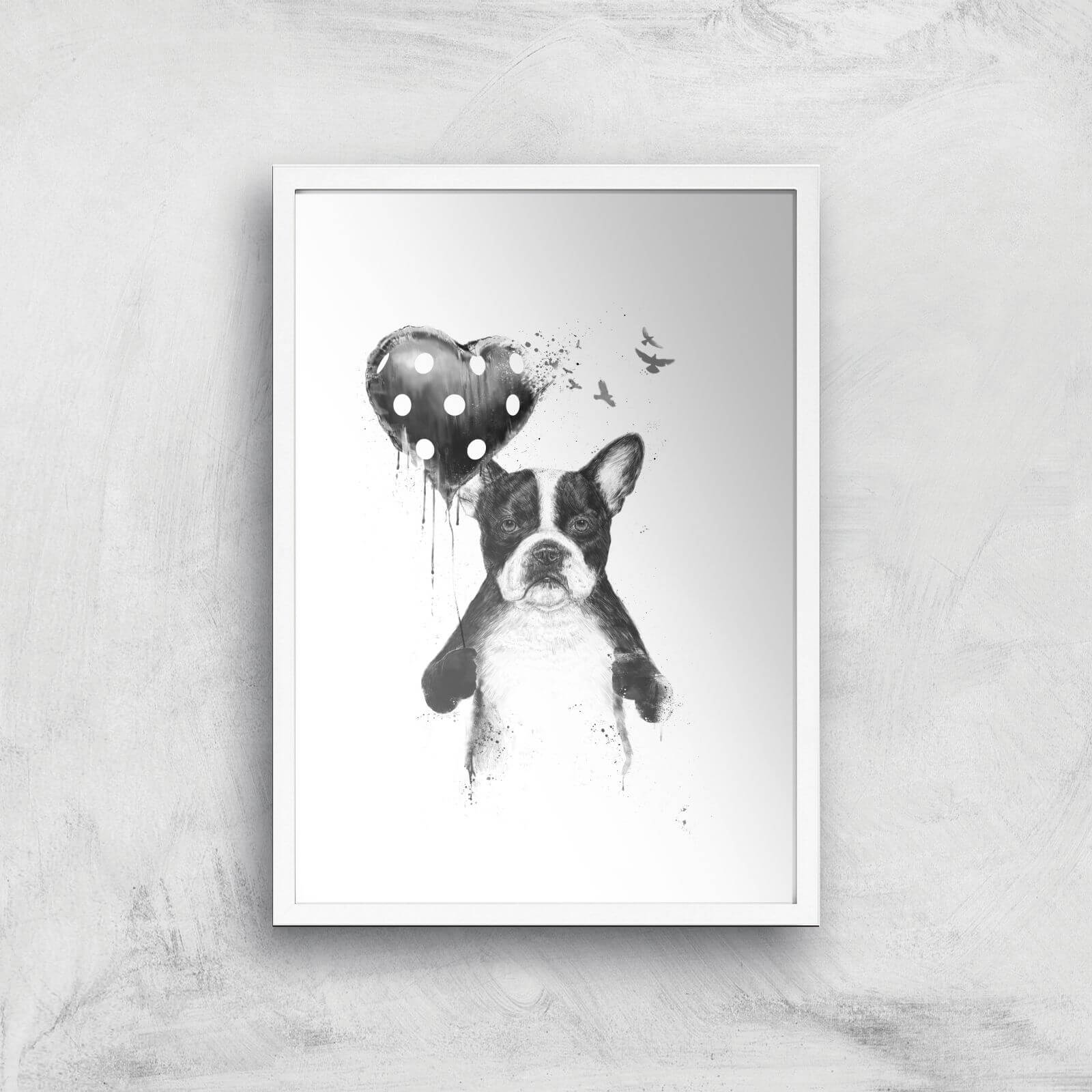 Balazs Solti Bulldog and Balloon Art Print - A2 - White Frame