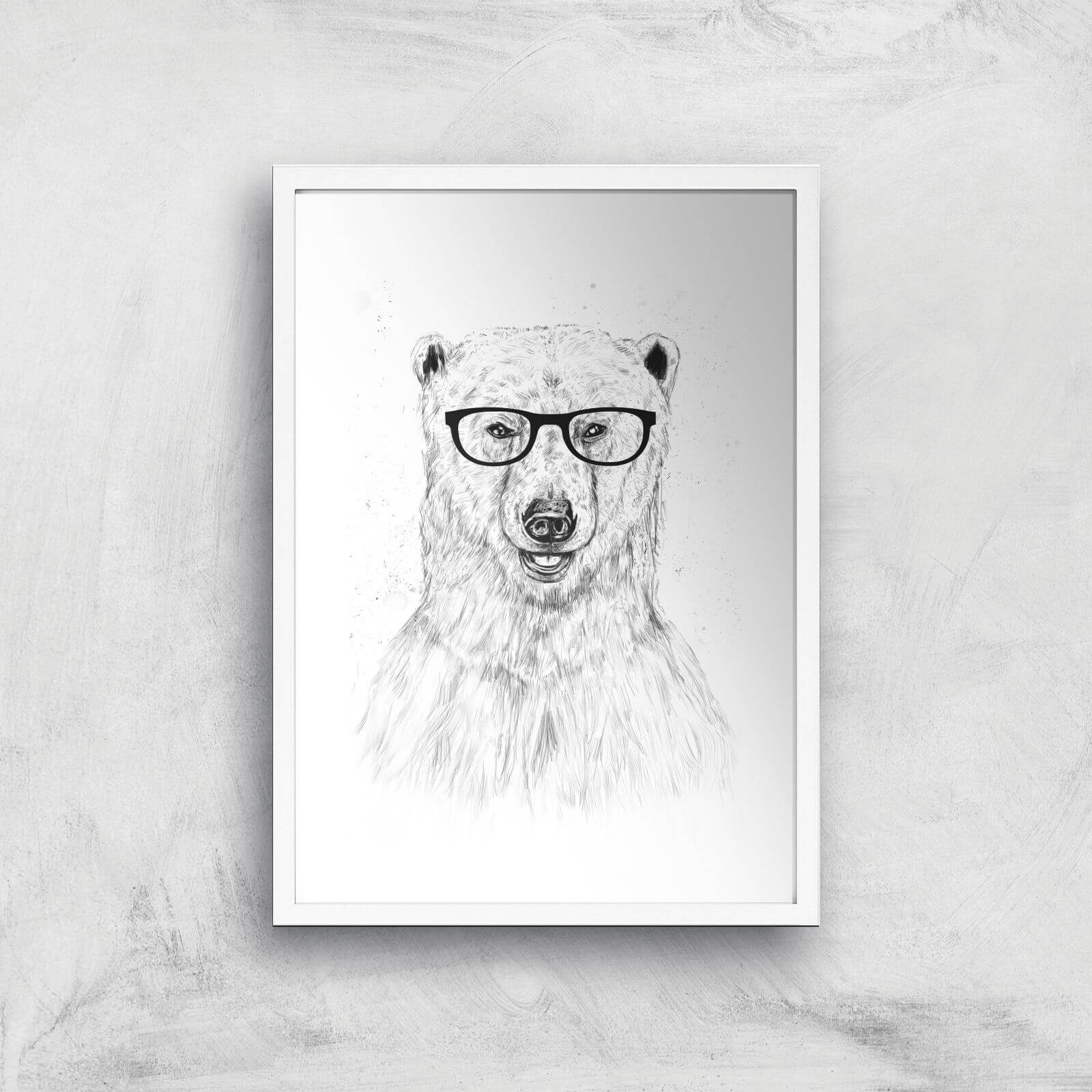 Balazs Solti Polar Bear and Glasses Art Print - A2 - White Frame