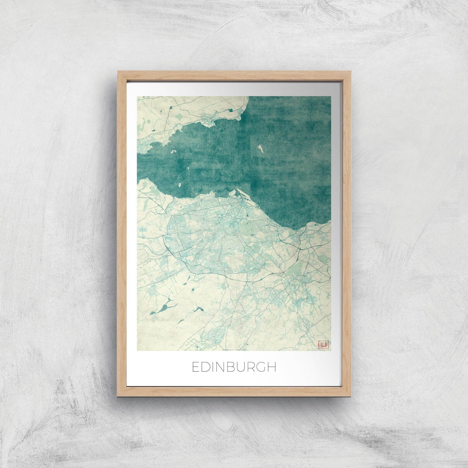City Art Coloured Edinburgh Map Art Print - A2 - Wood Frame