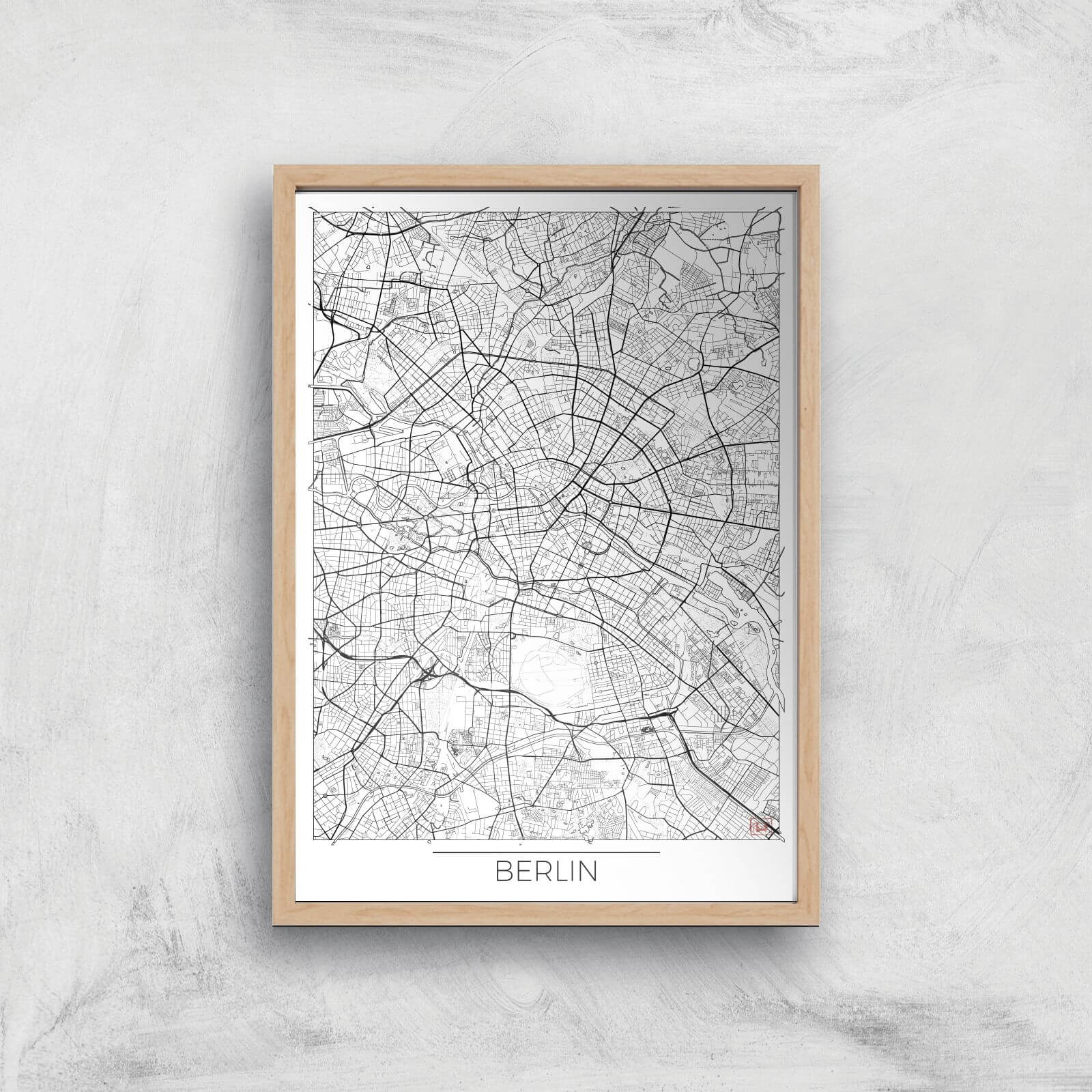 City Art Black and White Outlined Berlin Map Art Print - A2 - Wood Frame