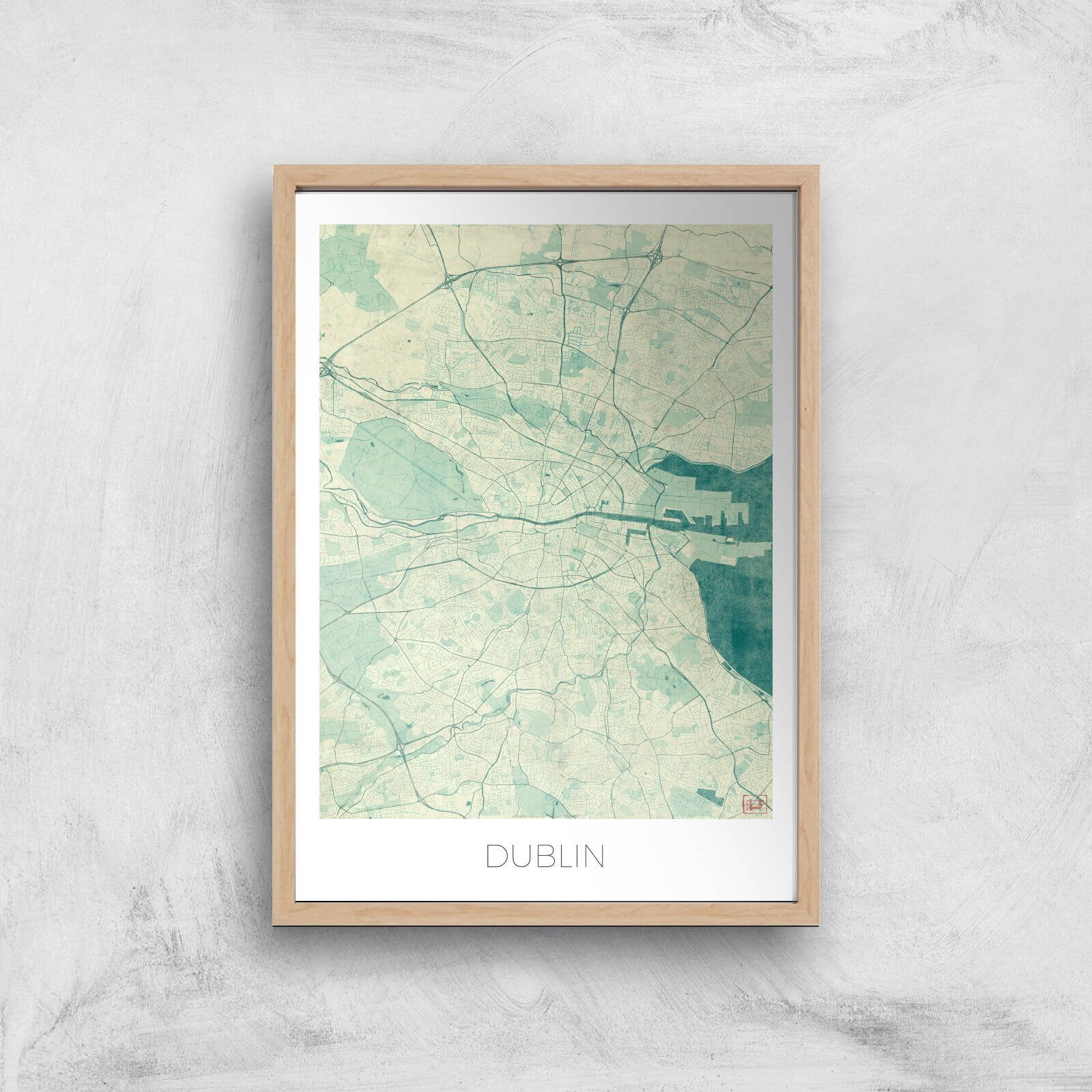 City Art Coloured Dublin Map Art Print - A2 - Wood Frame