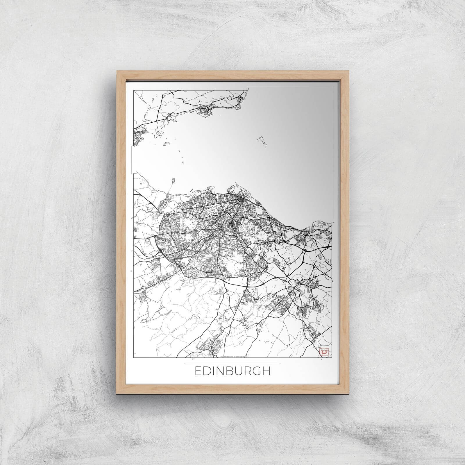 City Art Black and White Outlined Edinburgh Map Art Print - A2 - Wood Frame