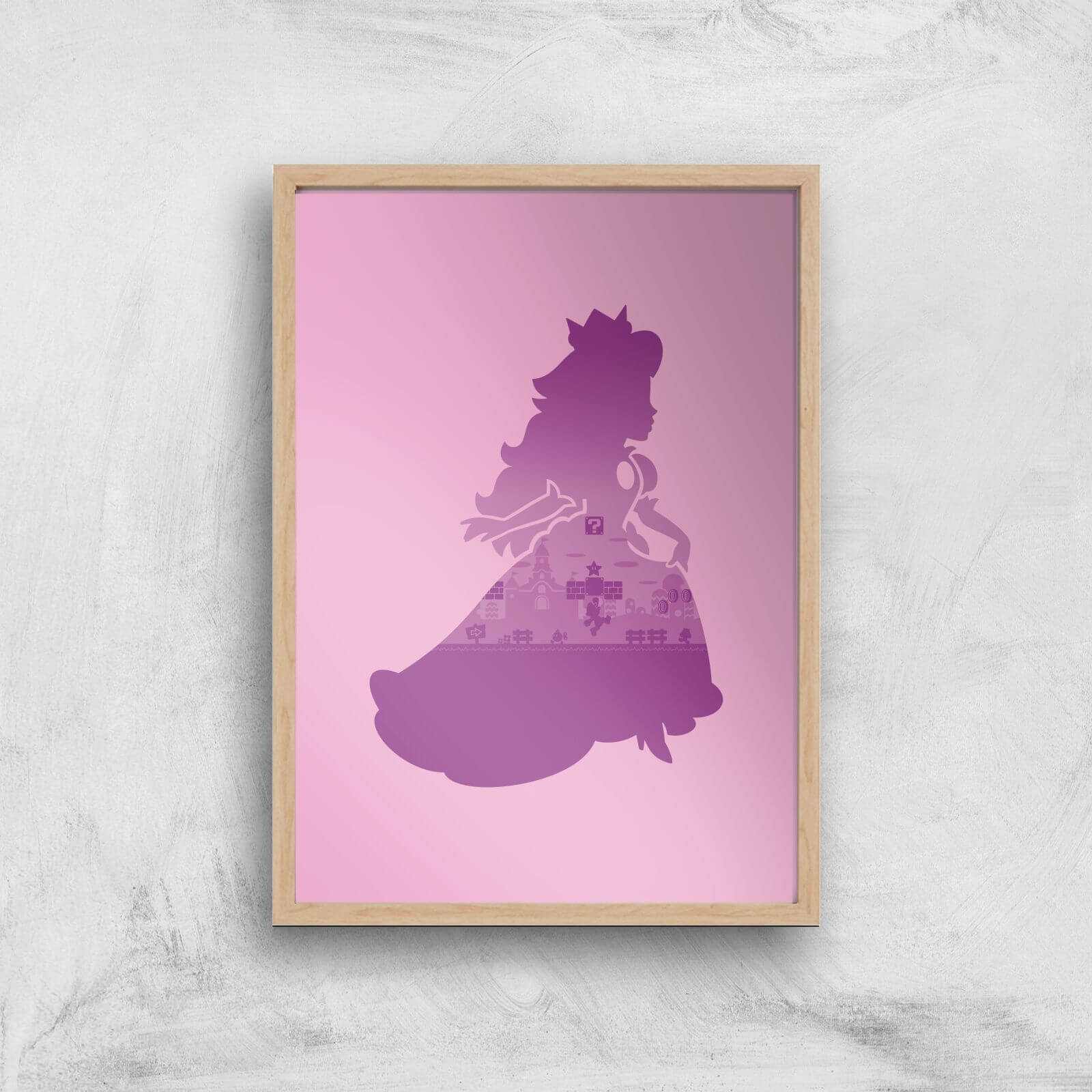 Nintendo Super Mario Peach Silouette Art Print - A2 - Wood Frame