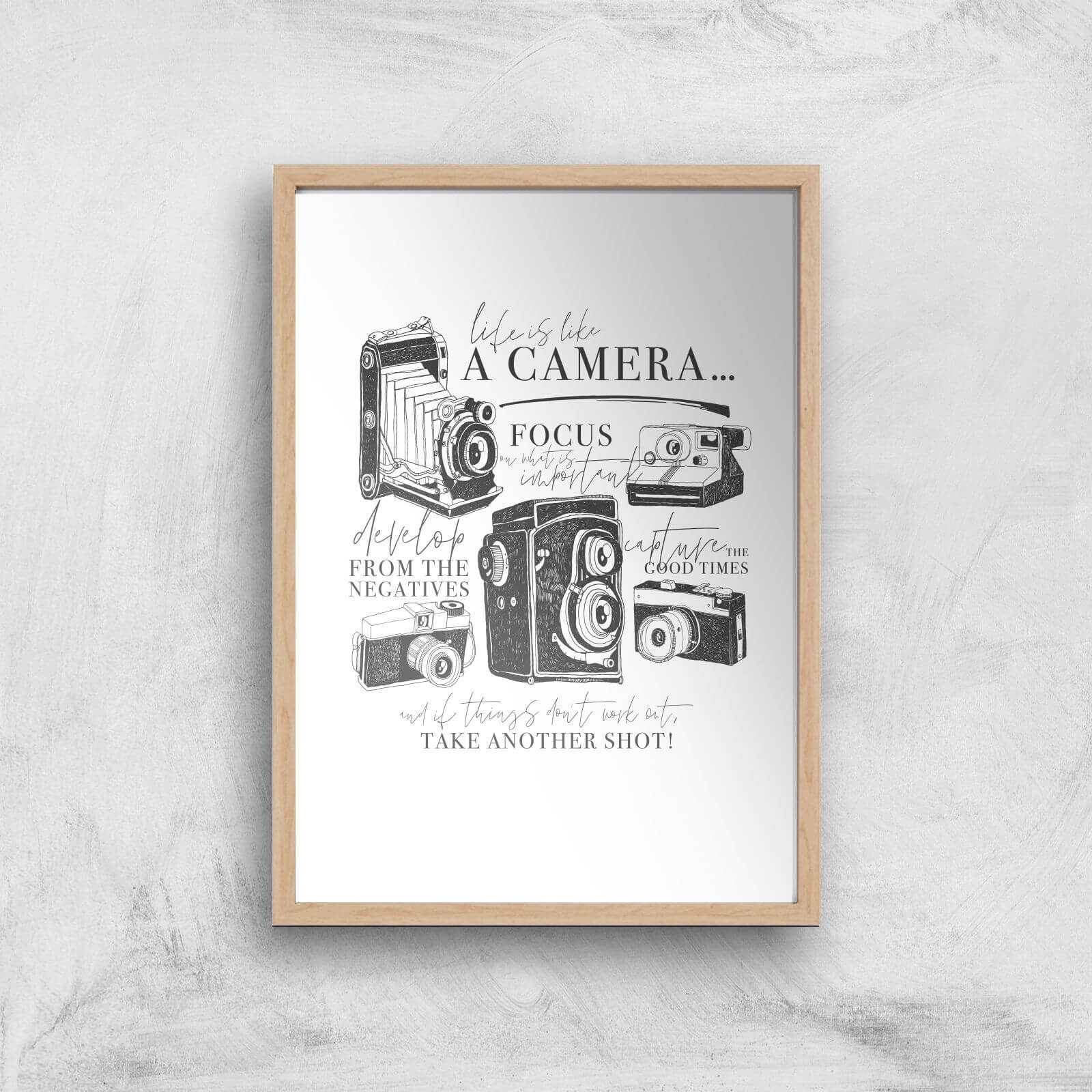 Life Is Like A Camera Art Print - A2 - Wood Frame