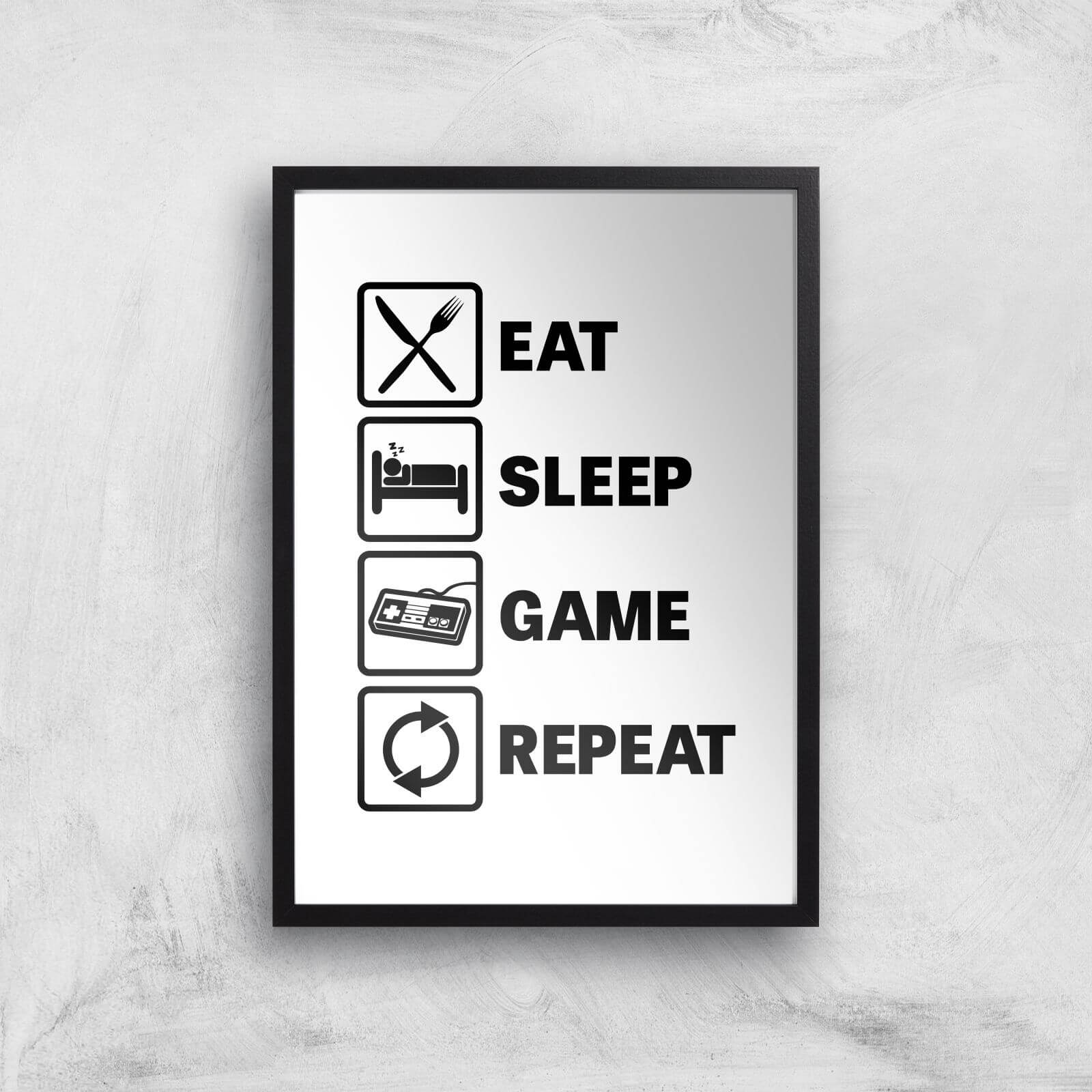 Eat Sleep Game Repeat Art Print - A3 - Black Frame