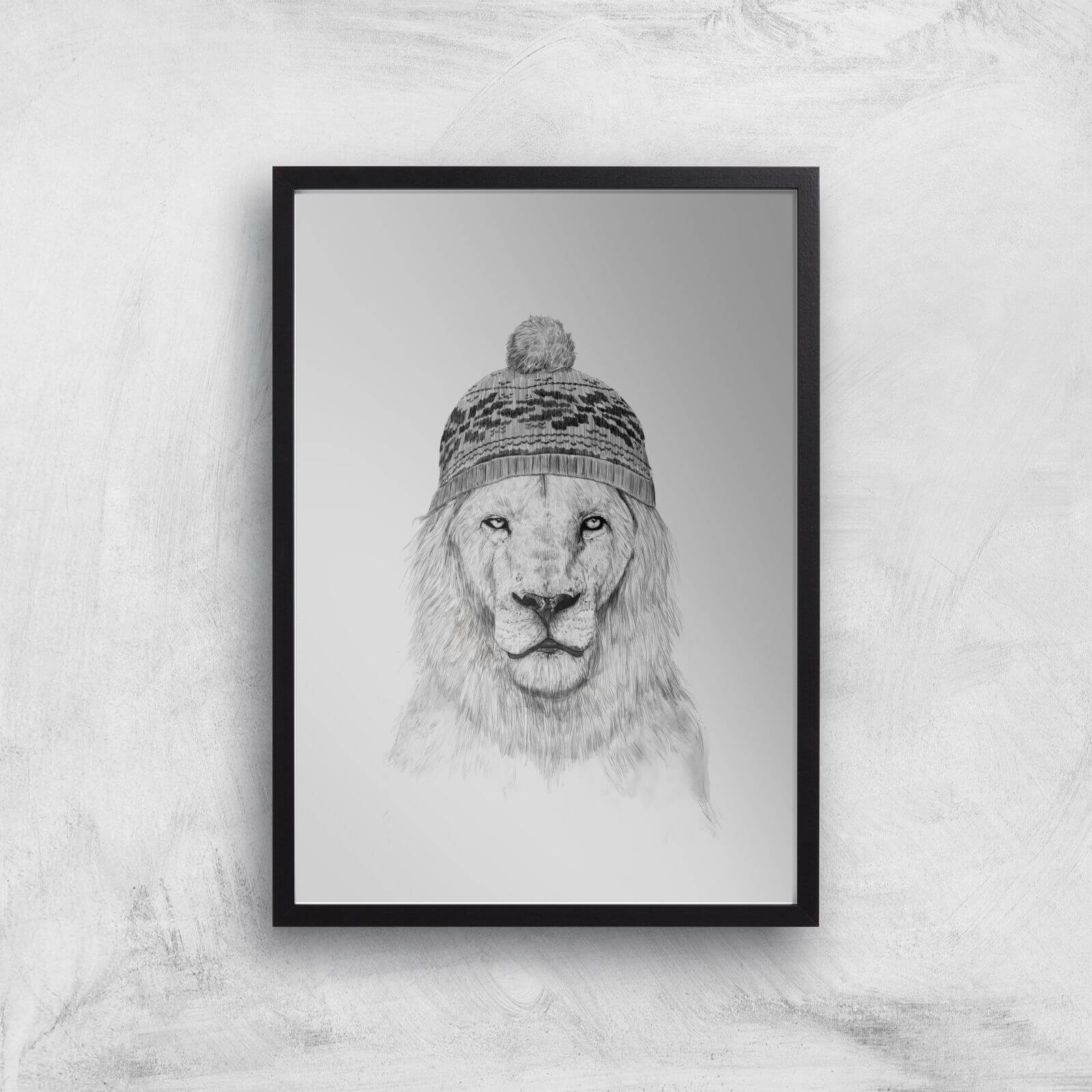 Lion With Hat Art Print - A3 - Black Frame
