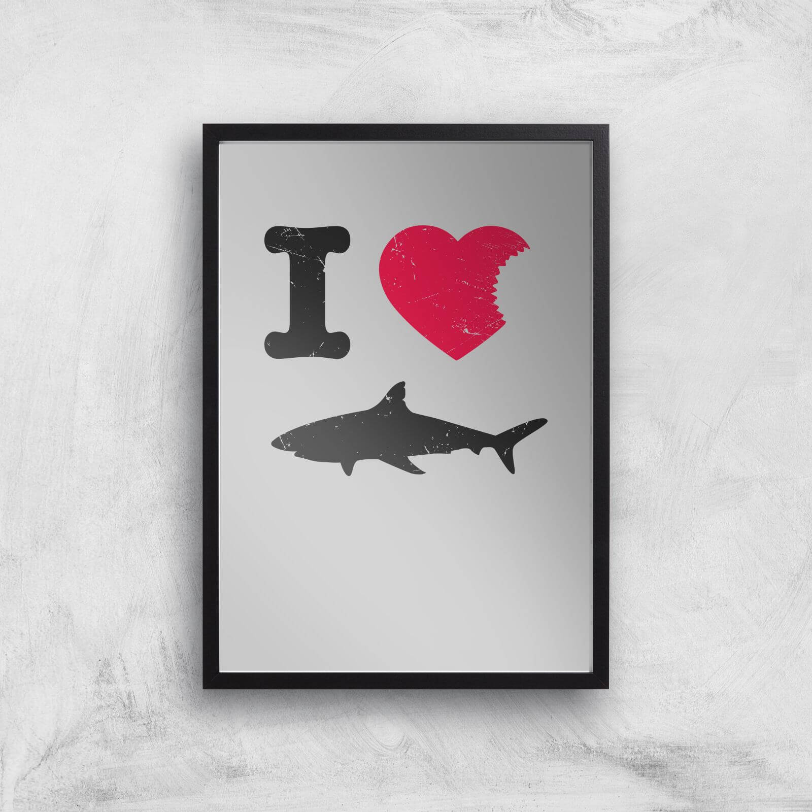 I Love Sharks Art Print - A3 - Black Frame