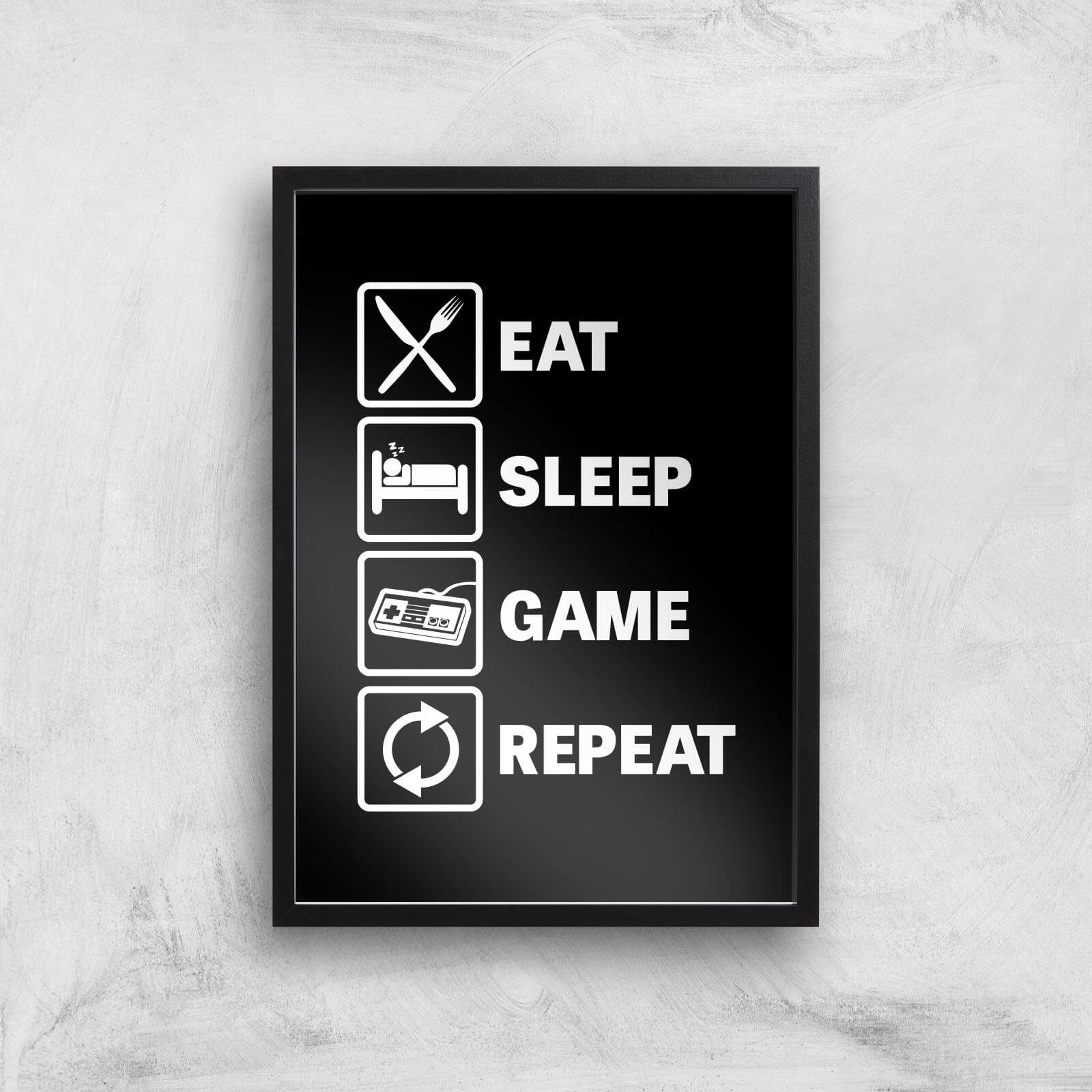 Eat Sleep Game Repeat Art Print - A3 - Black Frame