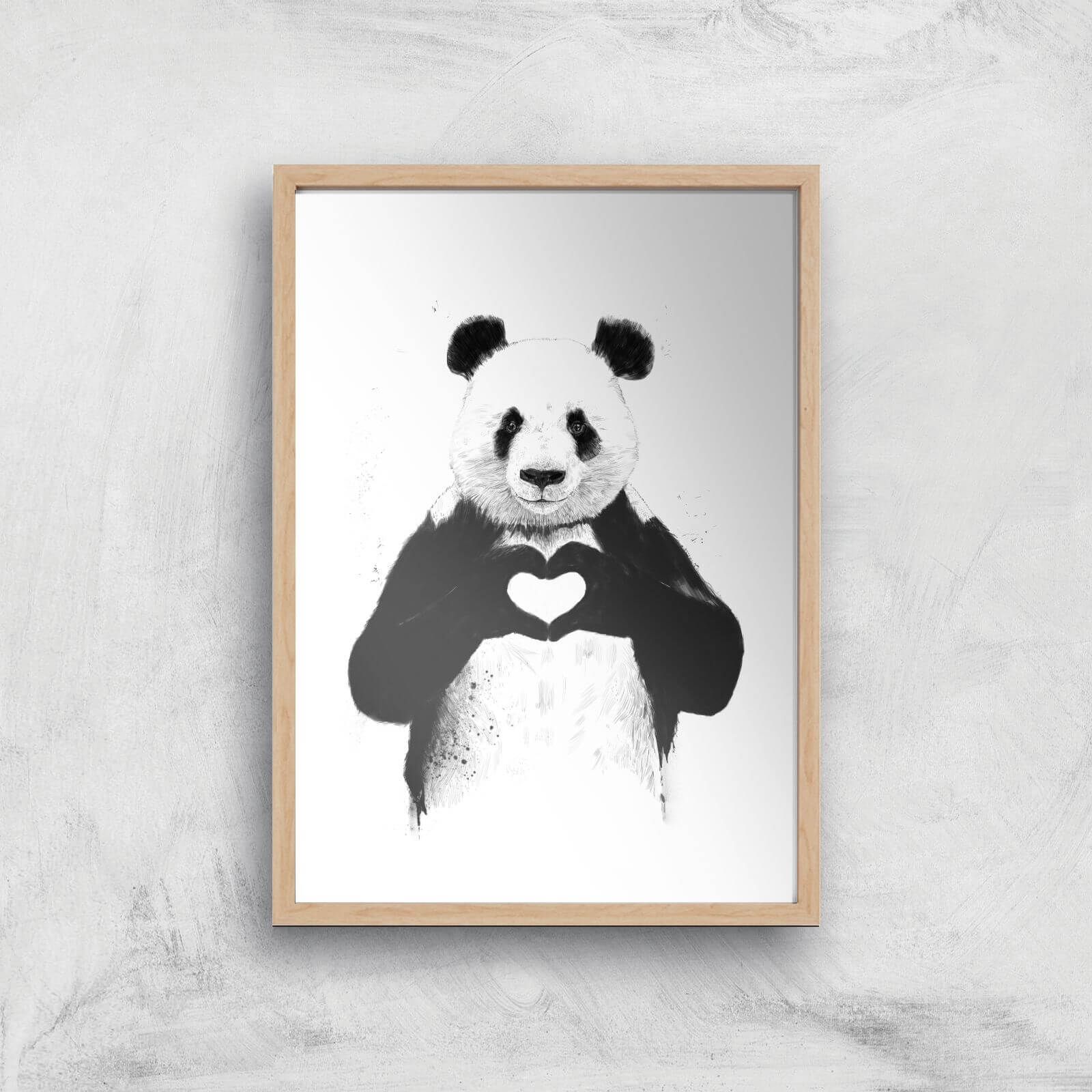 Balazs Solti Panda Love Art Print - A2 - Wood Frame