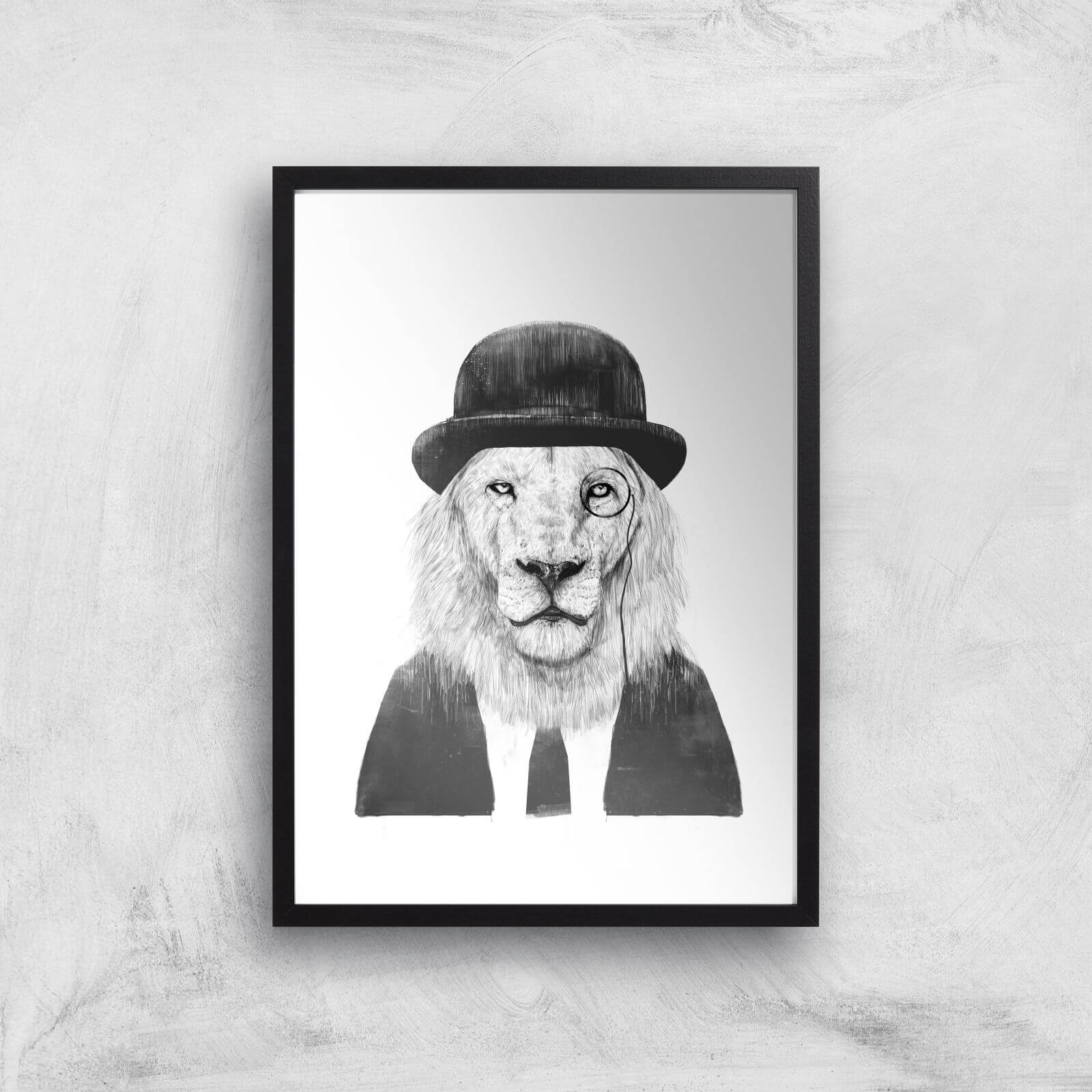Balazs Solti Monocle Lion Art Print - A3 - Black Frame