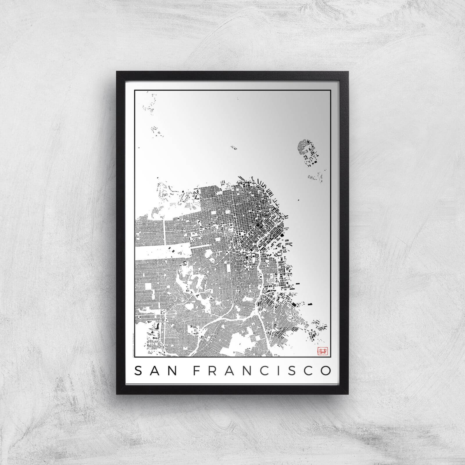 City Art Black and White San Francisco Map Art Print - A3 - Black Frame
