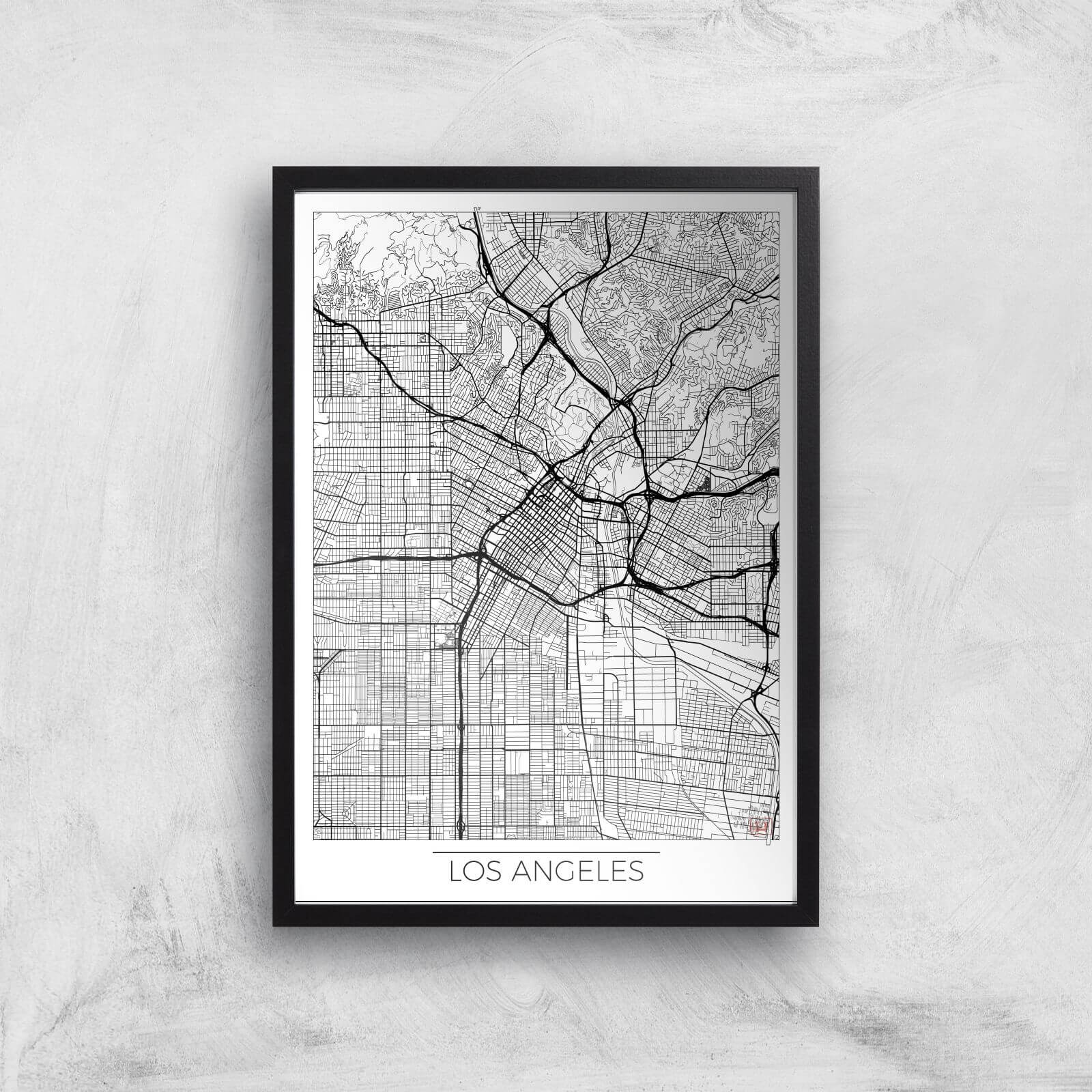 City Art Black and White Outlined Los Angeles Map Art Print - A3 - Black Frame