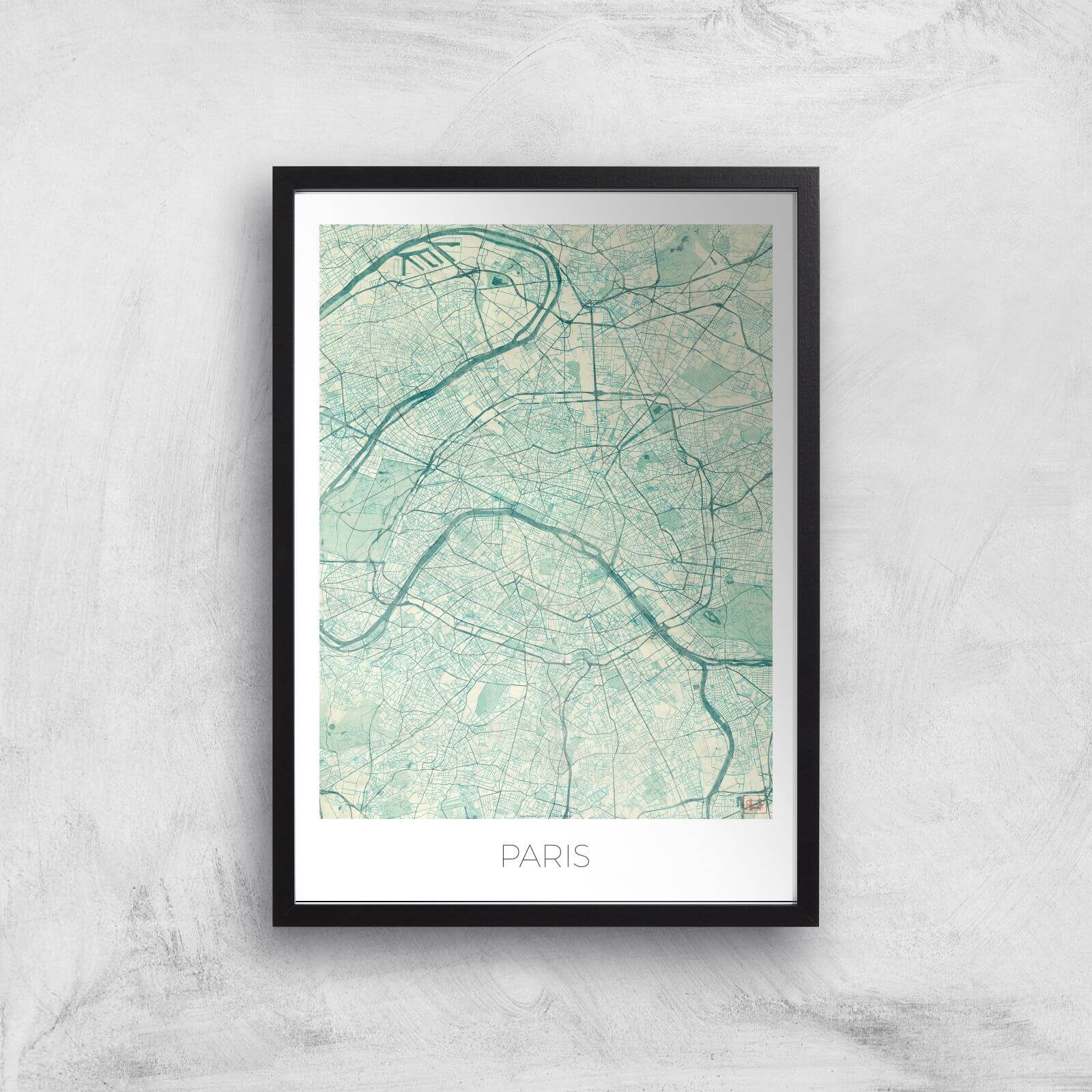 City Art Coloured Paris Map Art Print - A3 - Black Frame