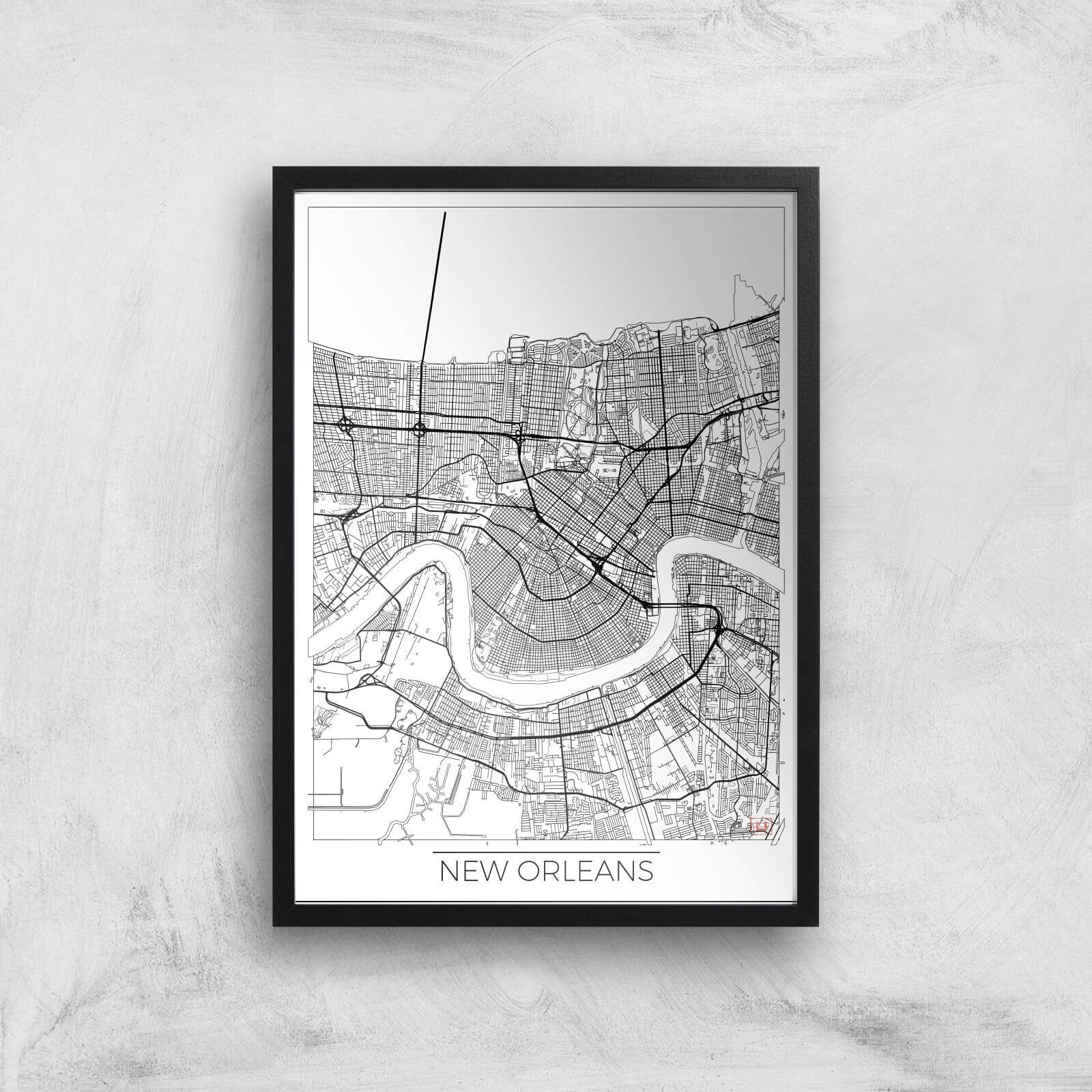 City Art Black and White Outlined New orleans Map Art Print - A3 - Black Frame