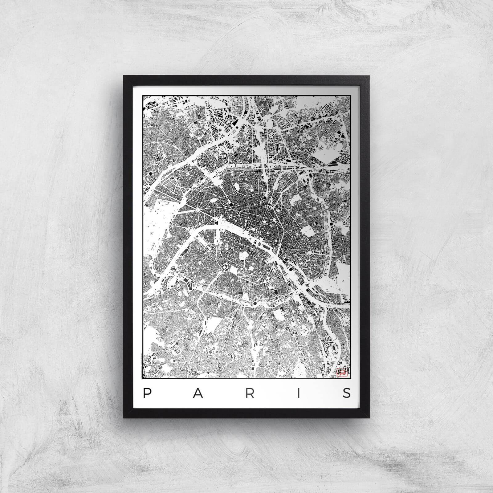 City Art Black and White Paris Map Art Print - A3 - Black Frame