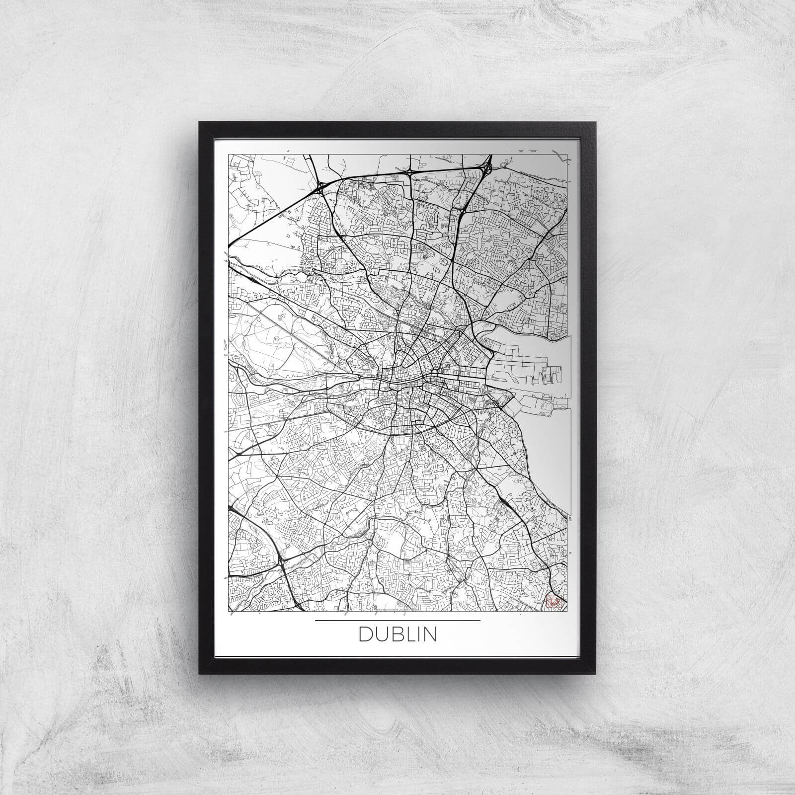 City Art Black and White Outlined Dublin Map Art Print - A3 - Black Frame