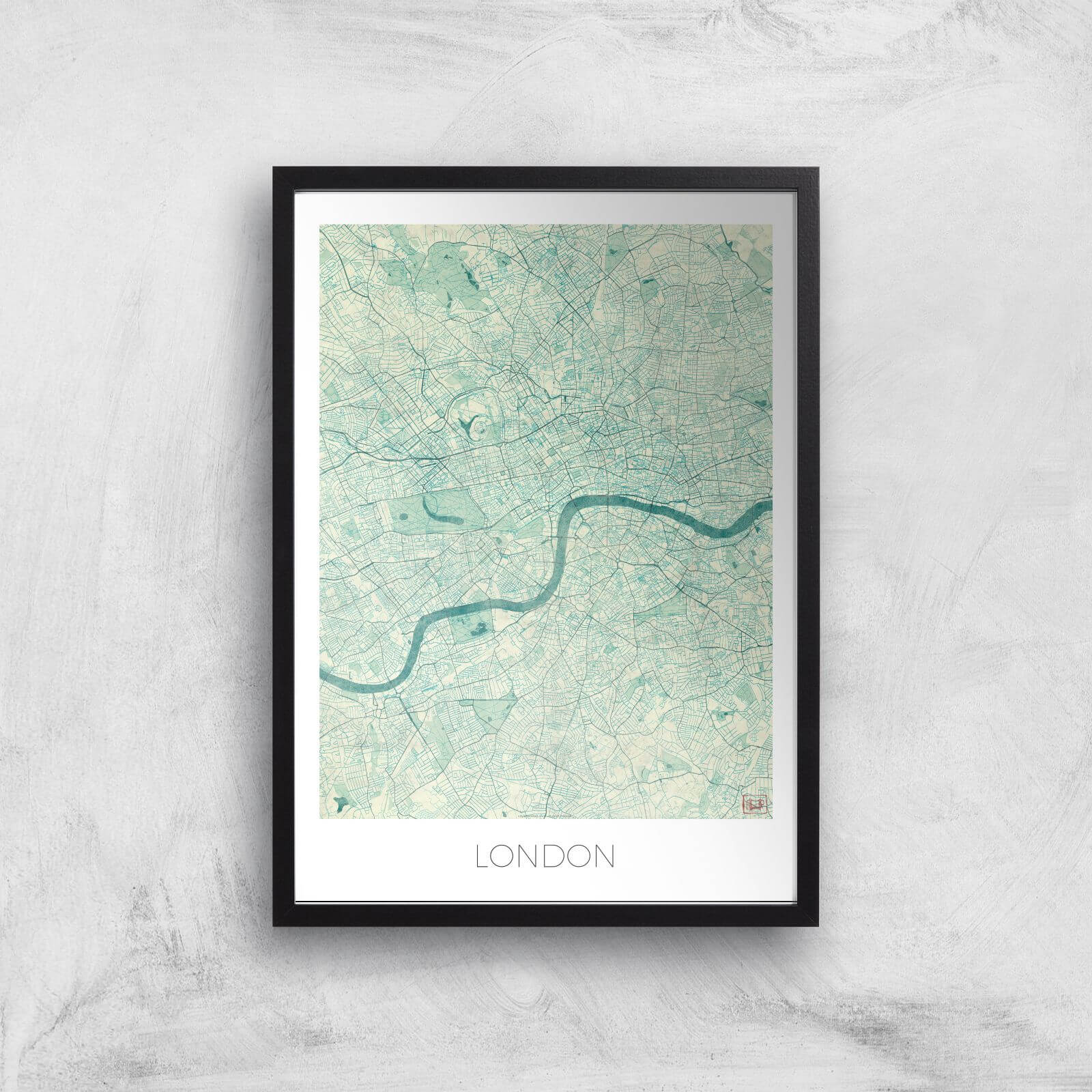 City Art Coloured London Map Art Print - A3 - Black Frame