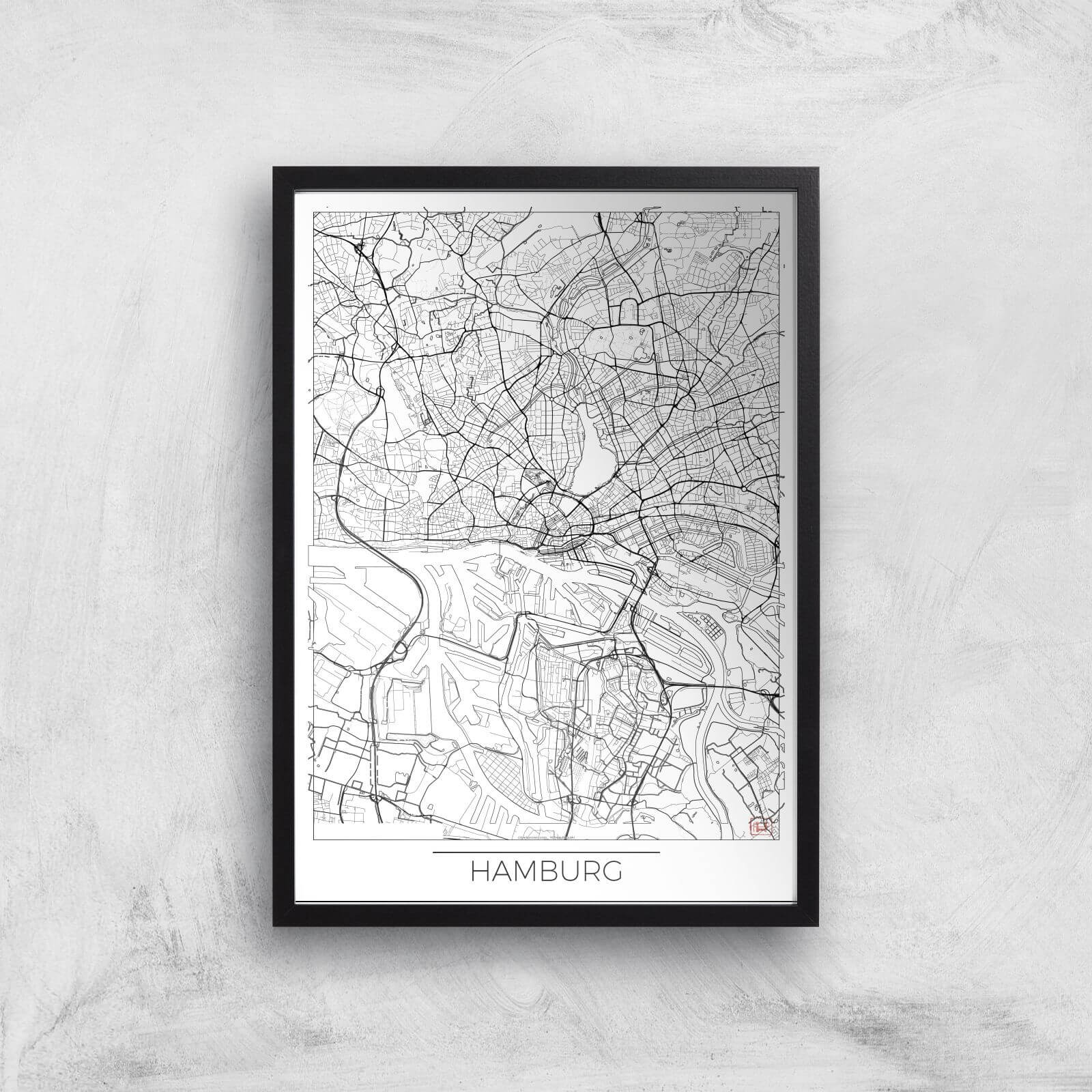 City Art Black and White Outlined Hamburg Map Art Print - A3 - Black Frame