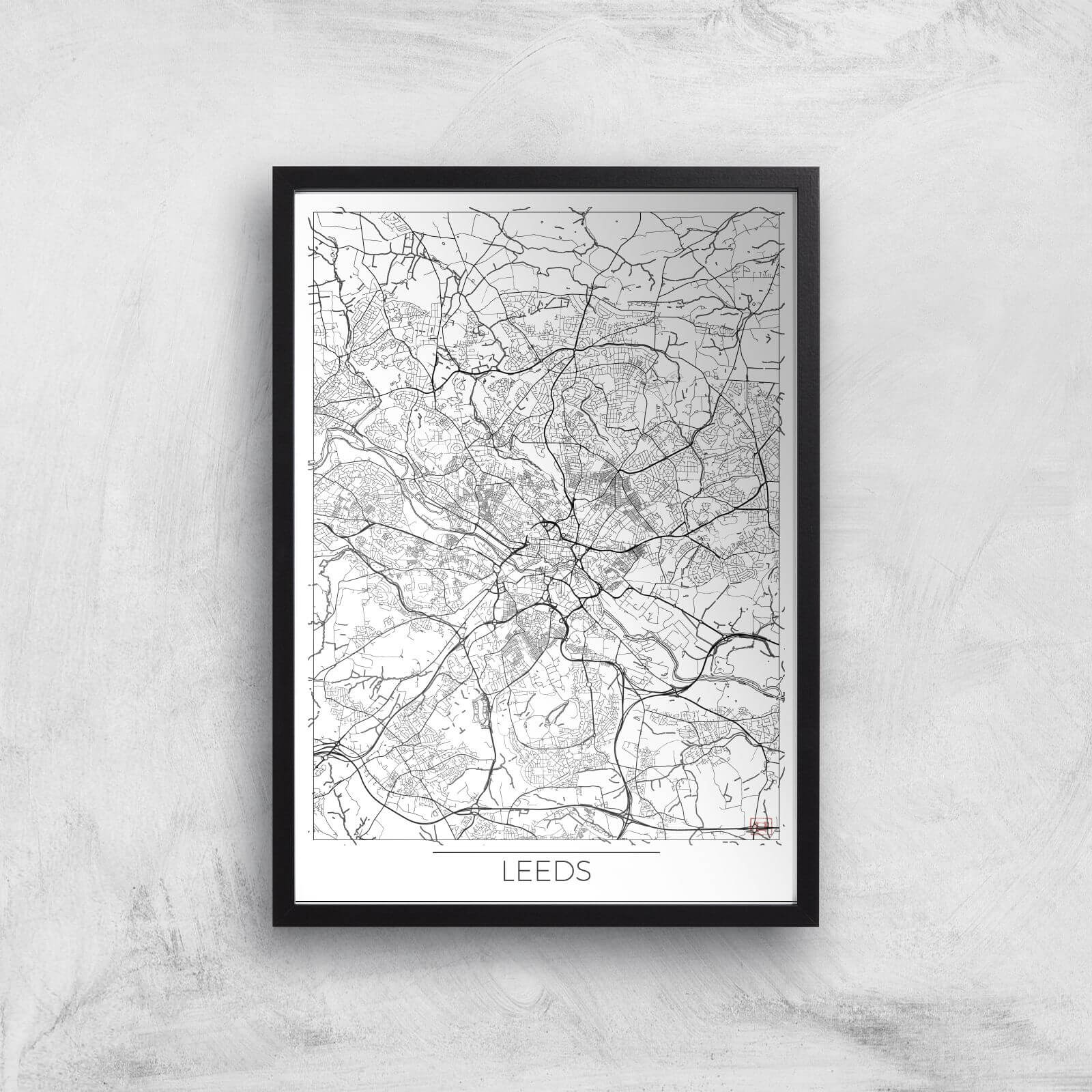 City Art Black and White Outlined Leeds Map Art Print - A3 - Black Frame