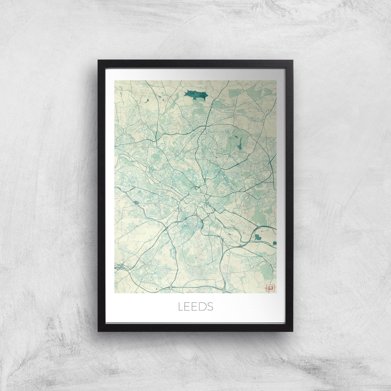 City Art Coloured Leeds Map Art Print - A3 - Black Frame
