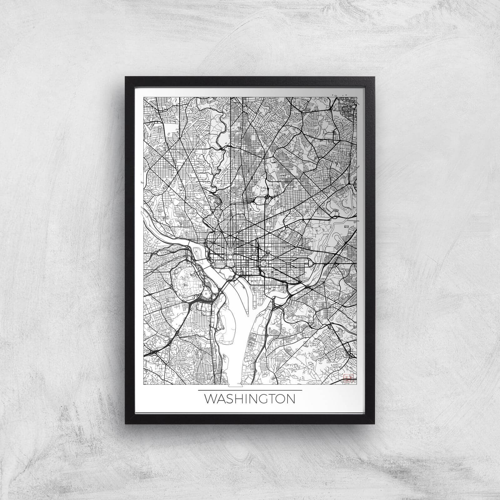 City Art Black and White Outlined Washington Map Art Print - A3 - Black Frame