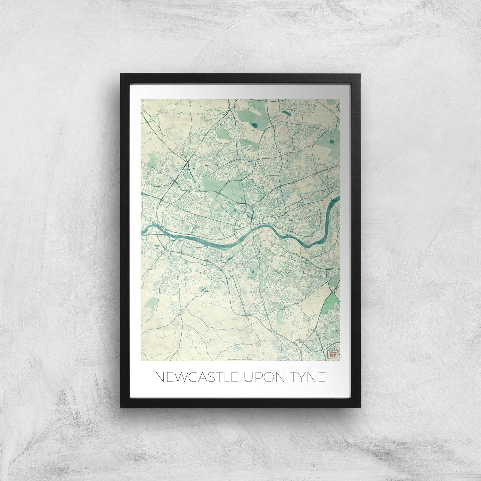 City Art Coloured Newcastle Map Art Print - A3 - Black Frame