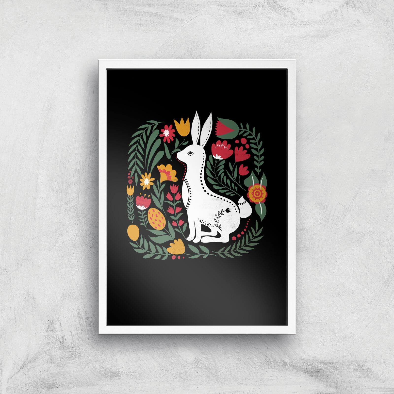 Scandi Rabbit Pattern Art Print - A3 - White Frame