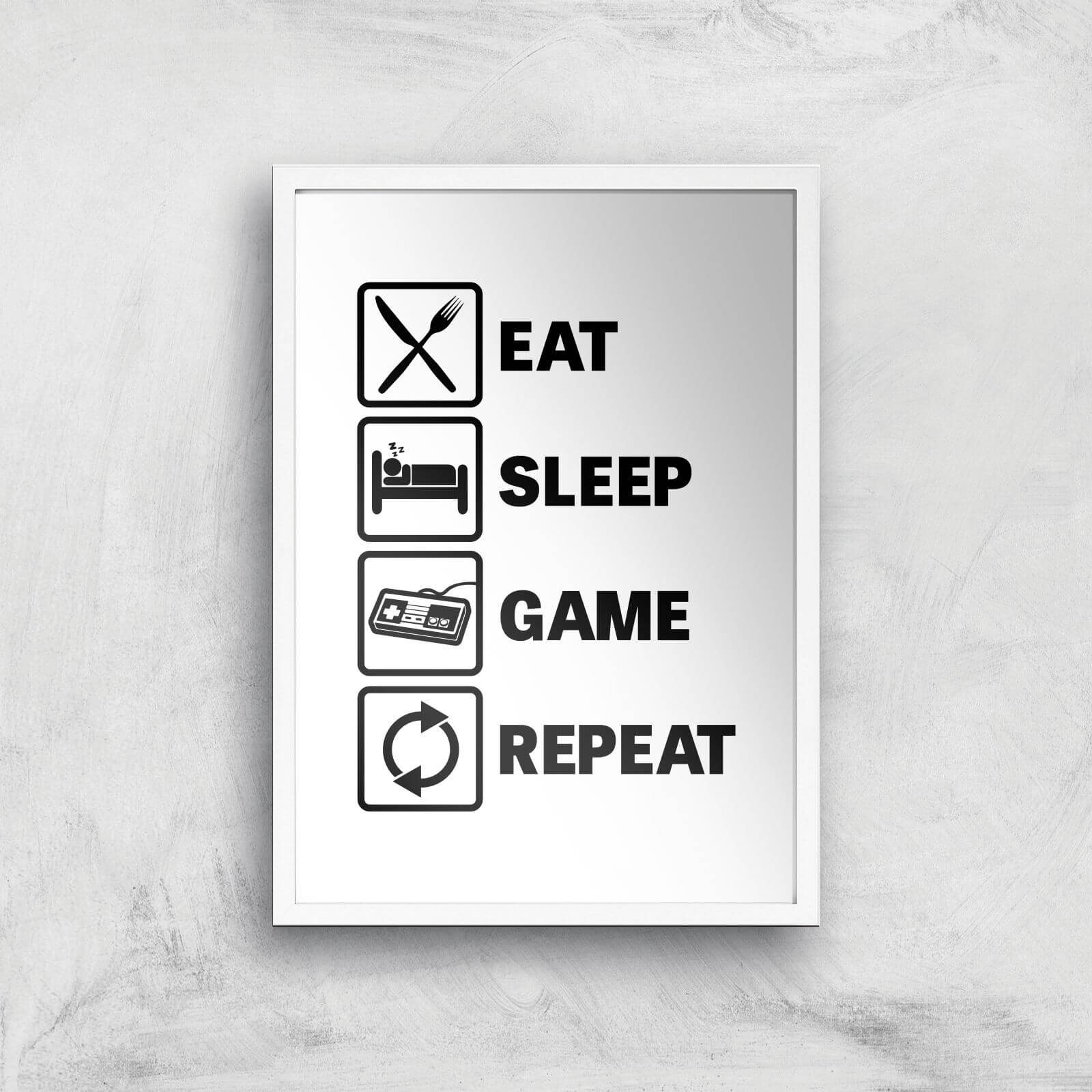 Eat Sleep Game Repeat Art Print - A3 - White Frame
